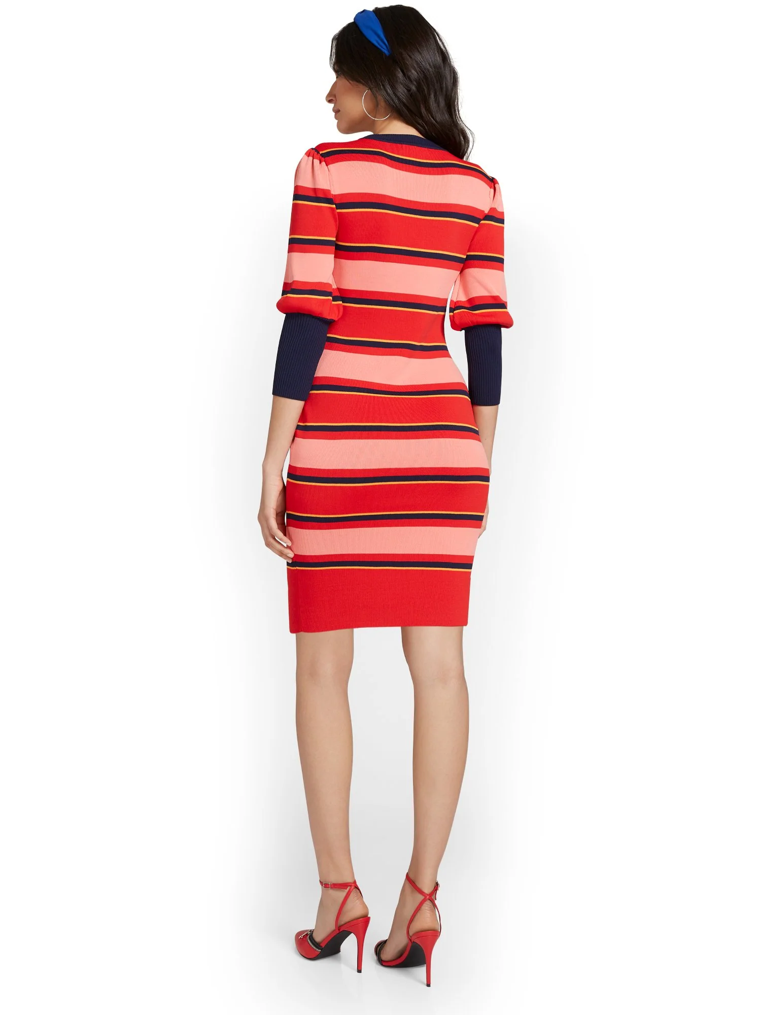 Striped Puff-Sleeve Sweater Dress - Image 3