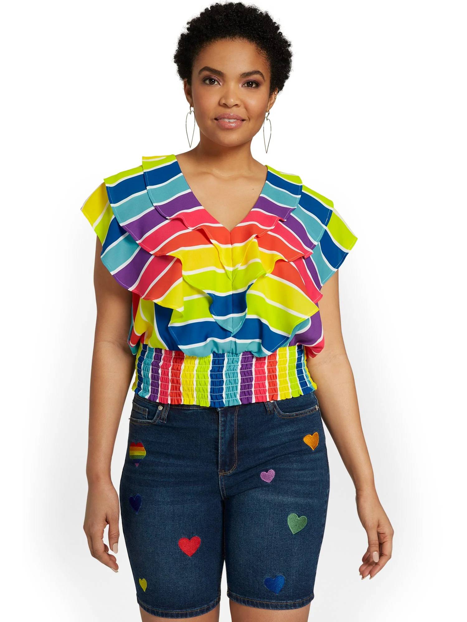 Striped Ruffle Smock-Waist Top - Image 2