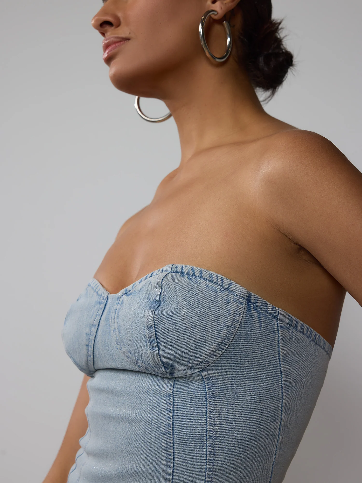 Strapless Foil Coat Denim Corset Top - Image 4