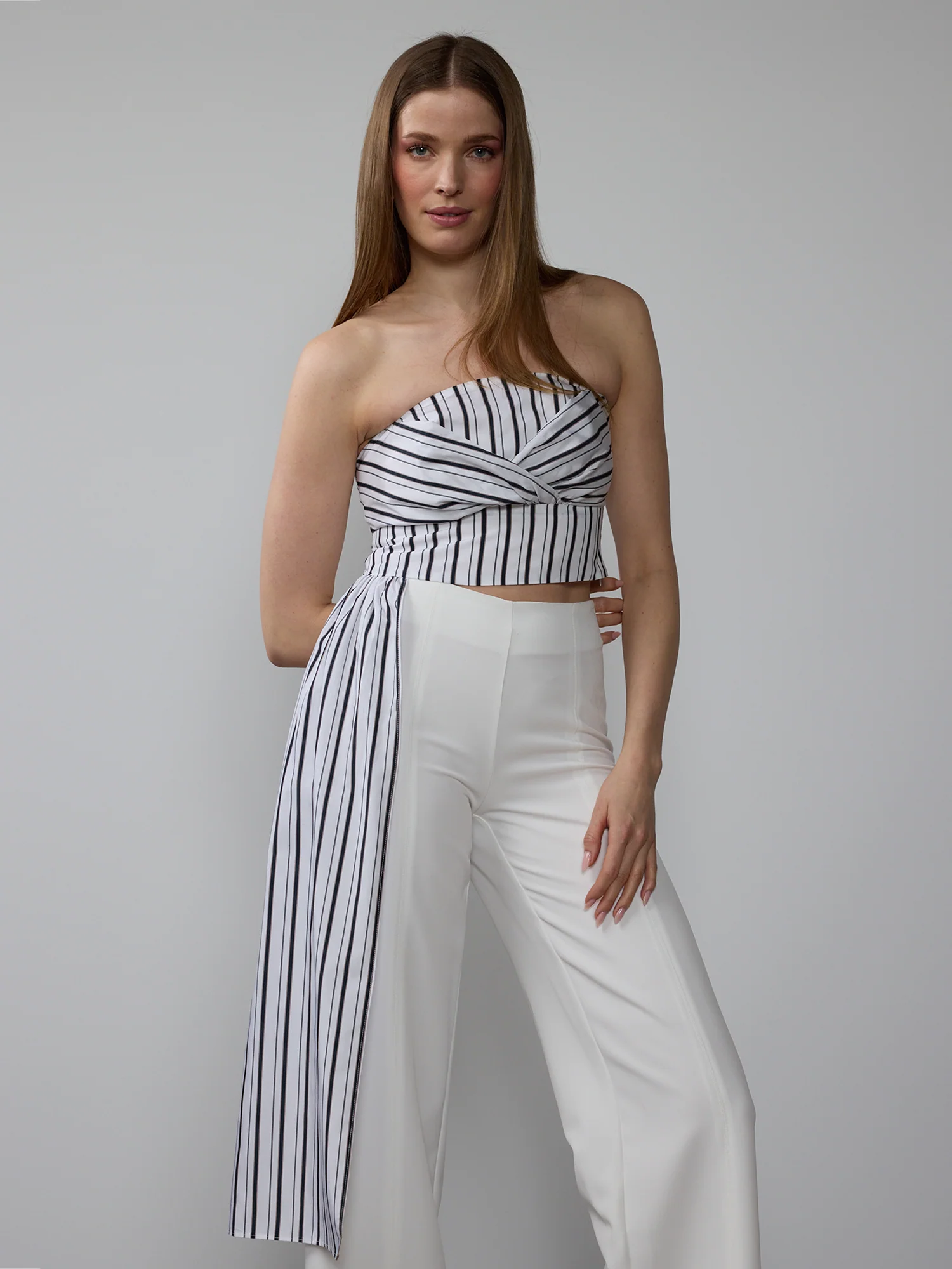 Strapless Stripe Tie Waist Top - Image 4