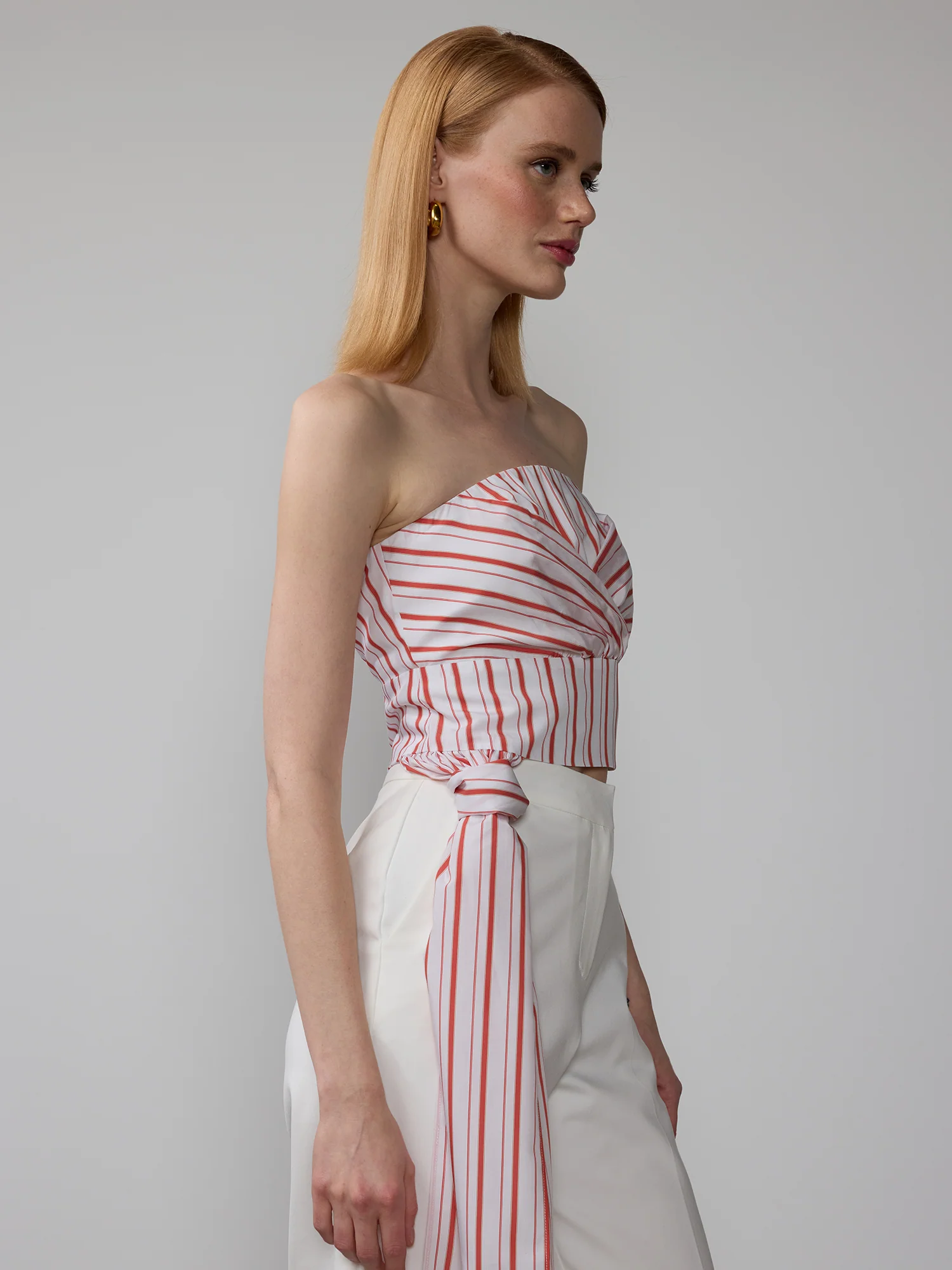 Strapless Stripe Tie Waist Top - Image 7