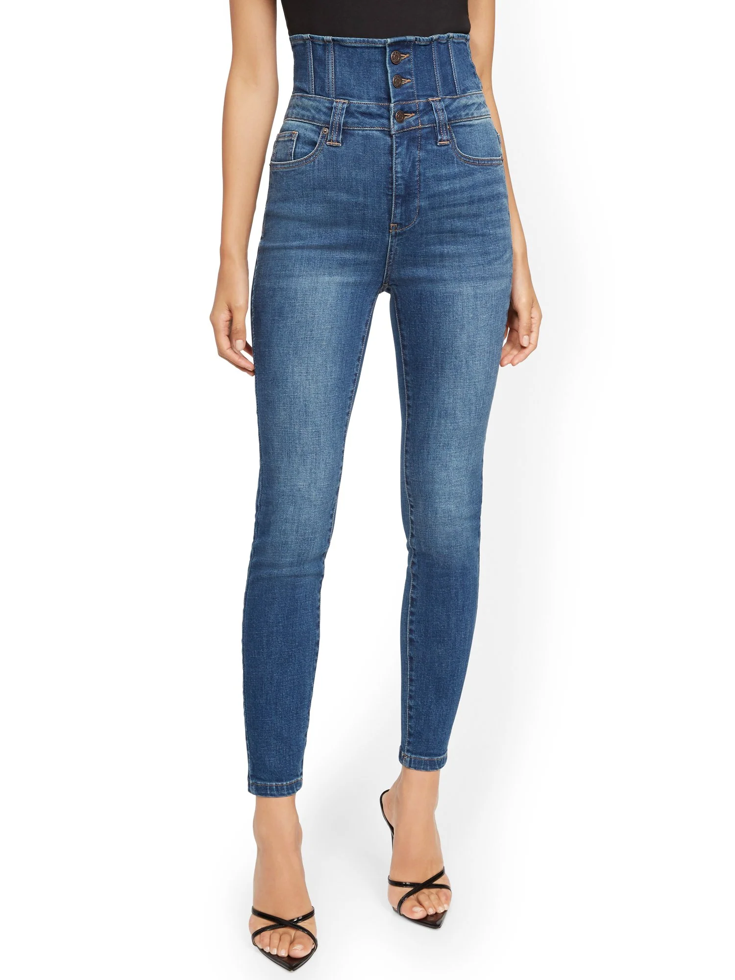 Super High-Waisted Corset Super-Skinny Ankle Jeans - Brilliant Blue - Image 5