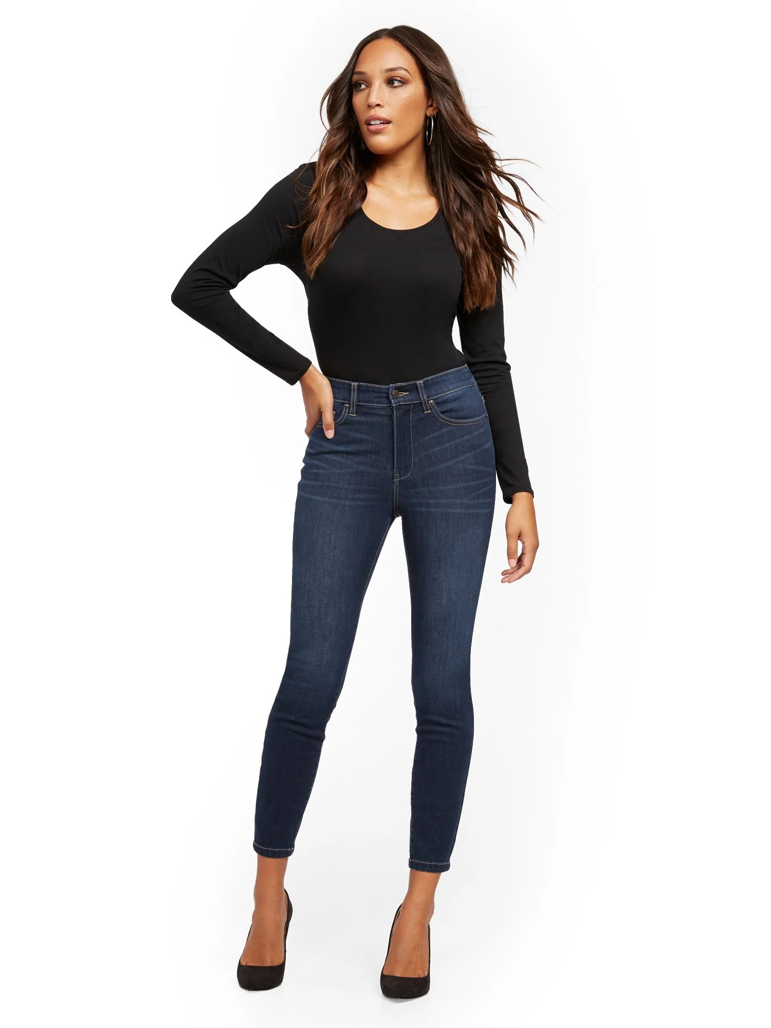 Super High-Waisted No-Gap Super-Skinny Jeans - Dark Blue - Image 22