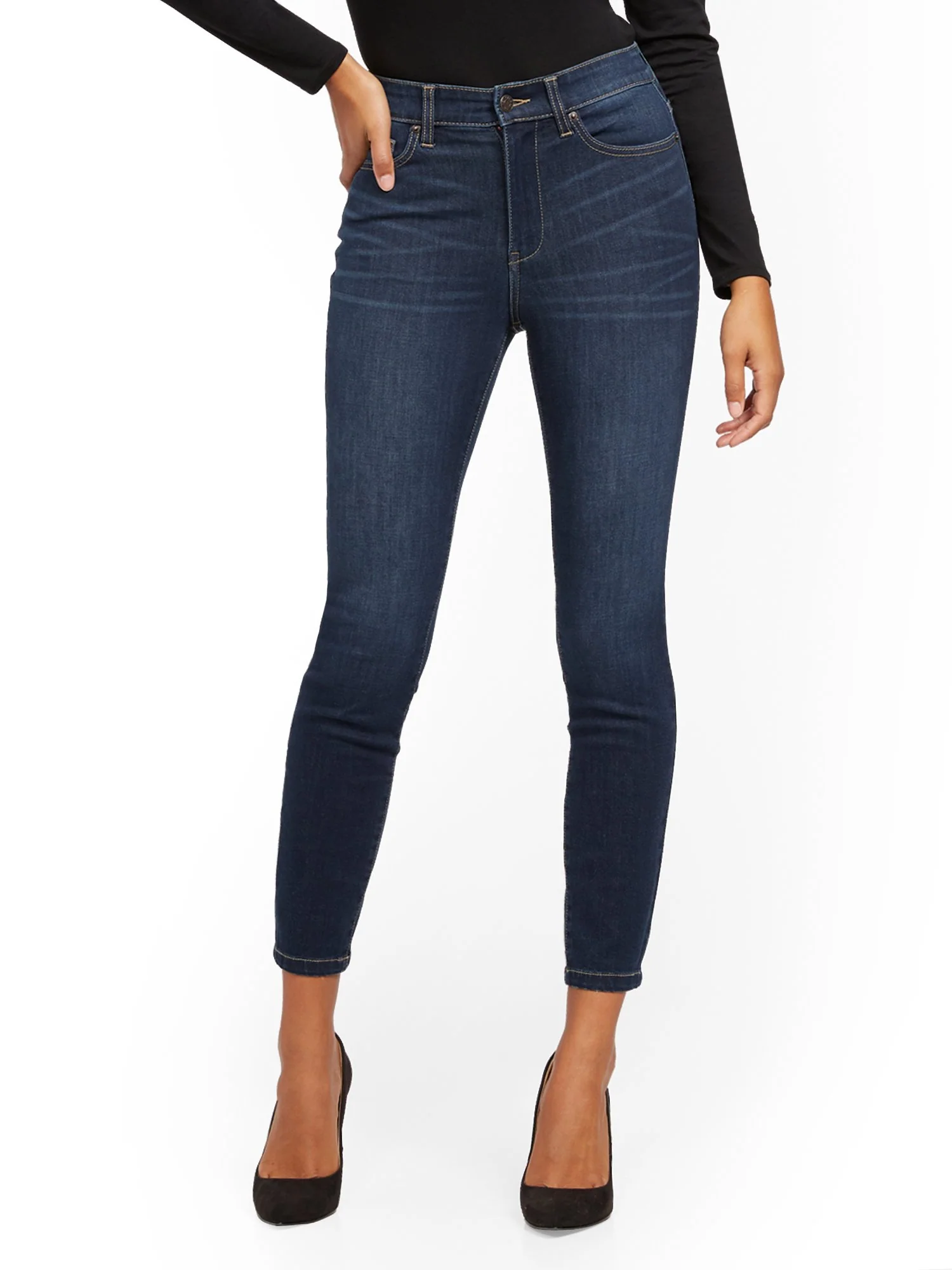 Super High-Waisted No-Gap Super-Skinny Jeans - Dark Blue - Image 3