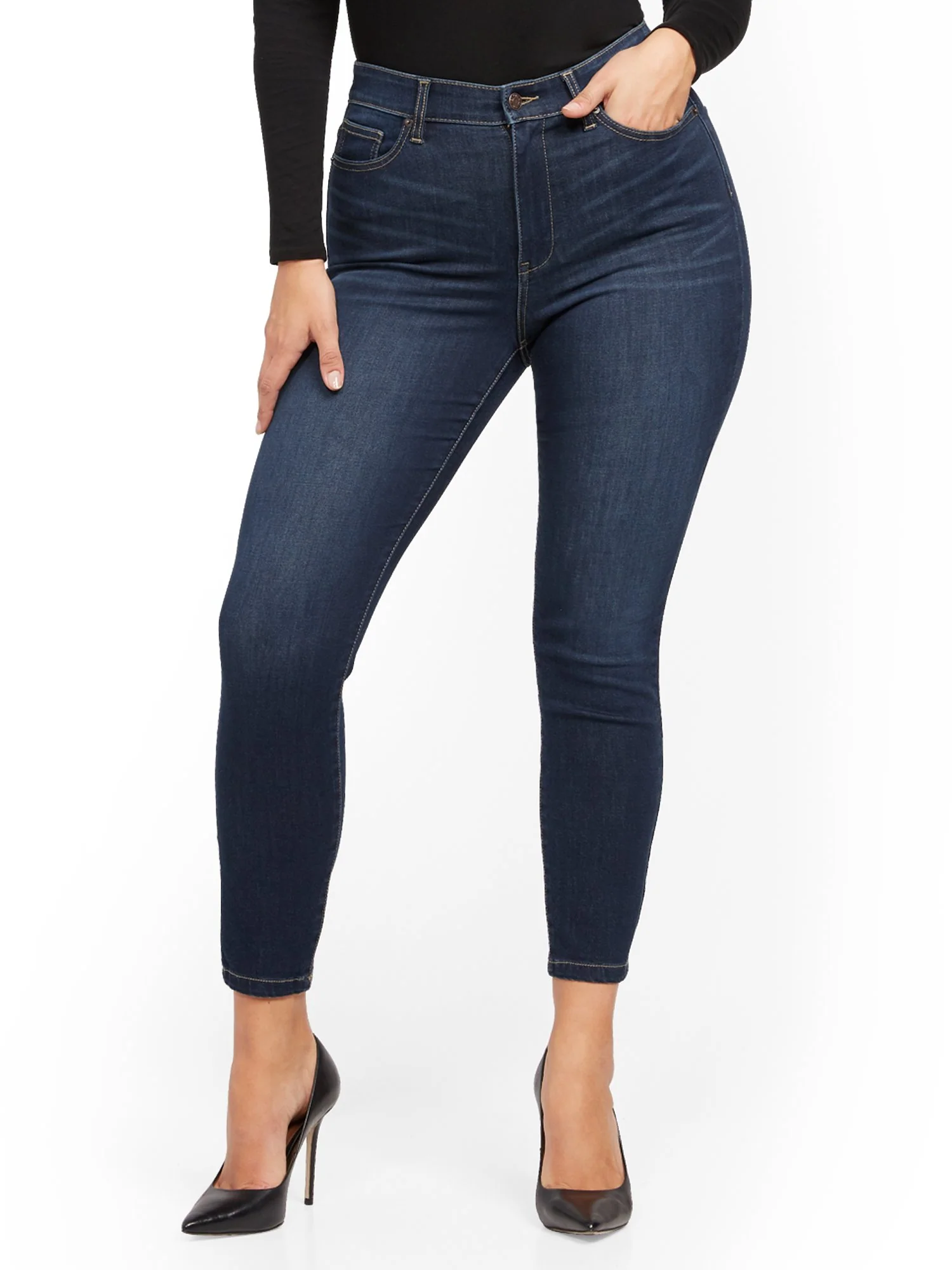Super High-Waisted No-Gap Super-Skinny Jeans - Dark Blue - Image 8