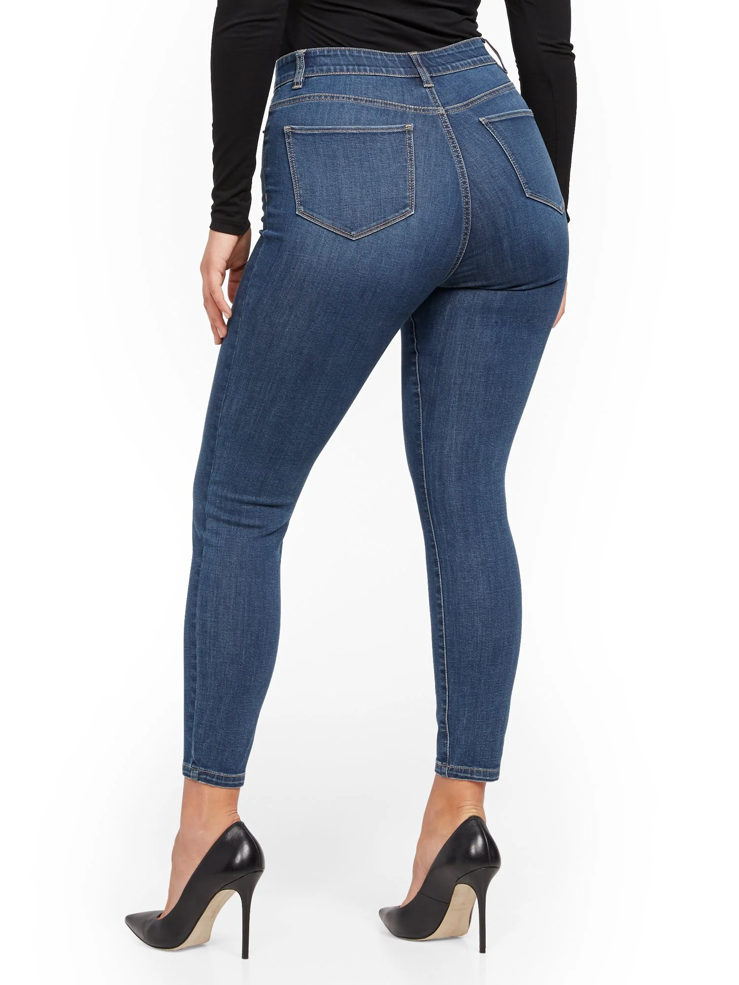 Super High-Waisted No-Gap Super-Skinny Jeans - Medium Blue - Image 10