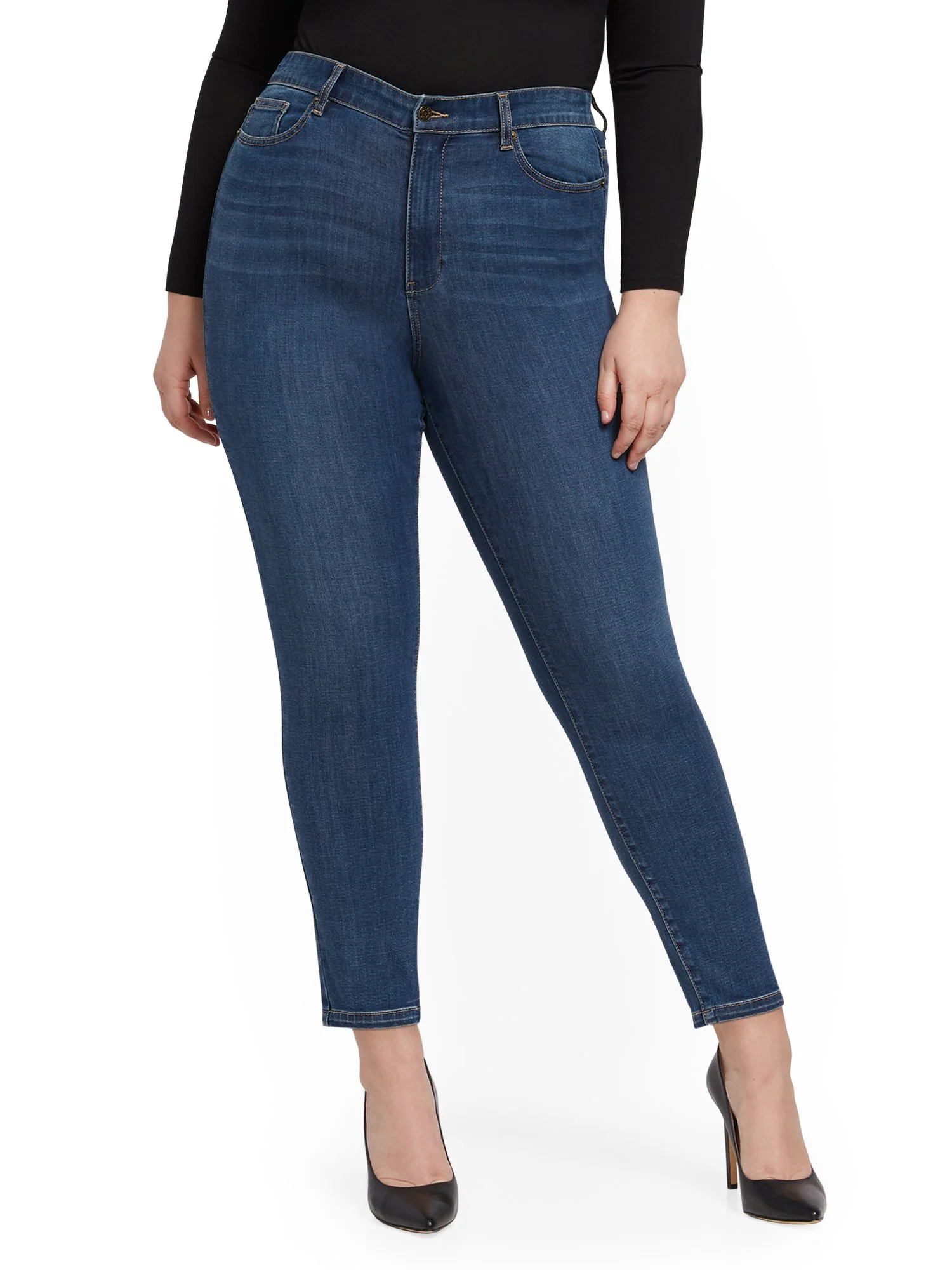 Super High-Waisted No-Gap Super-Skinny Jeans - Medium Blue - Image 14