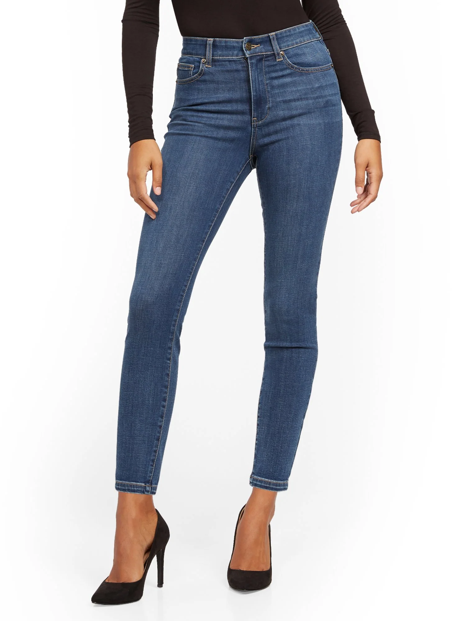 Super High-Waisted No-Gap Super-Skinny Jeans - Medium Blue - Image 3