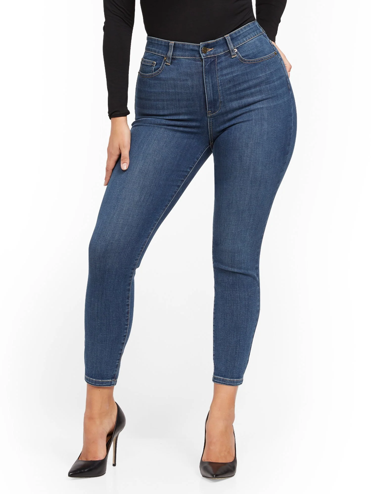 Super High-Waisted No-Gap Super-Skinny Jeans - Medium Blue - Image 9