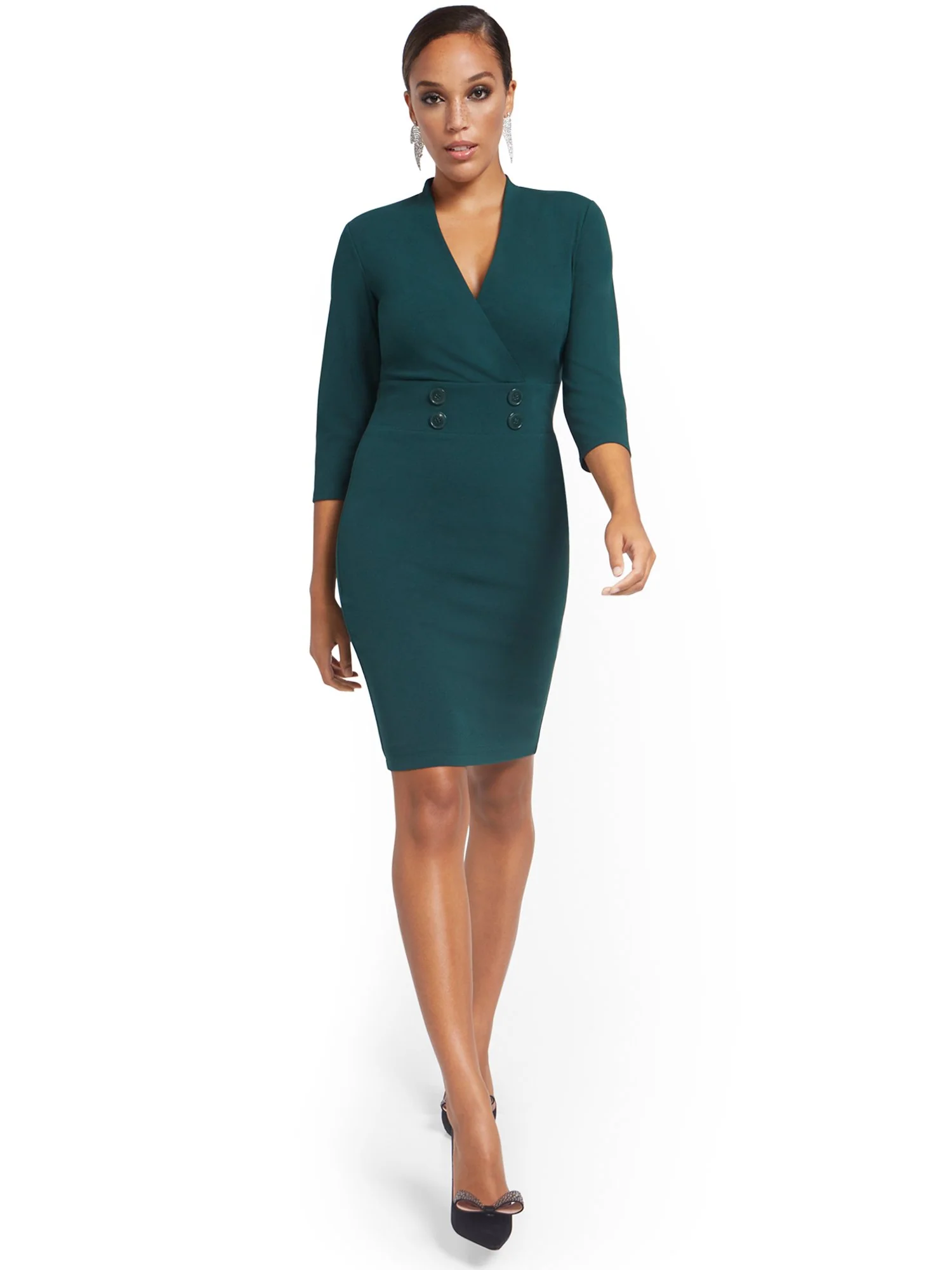 Surplice Button-Waist Sheath Dress - Magic Crepe® - Image 4