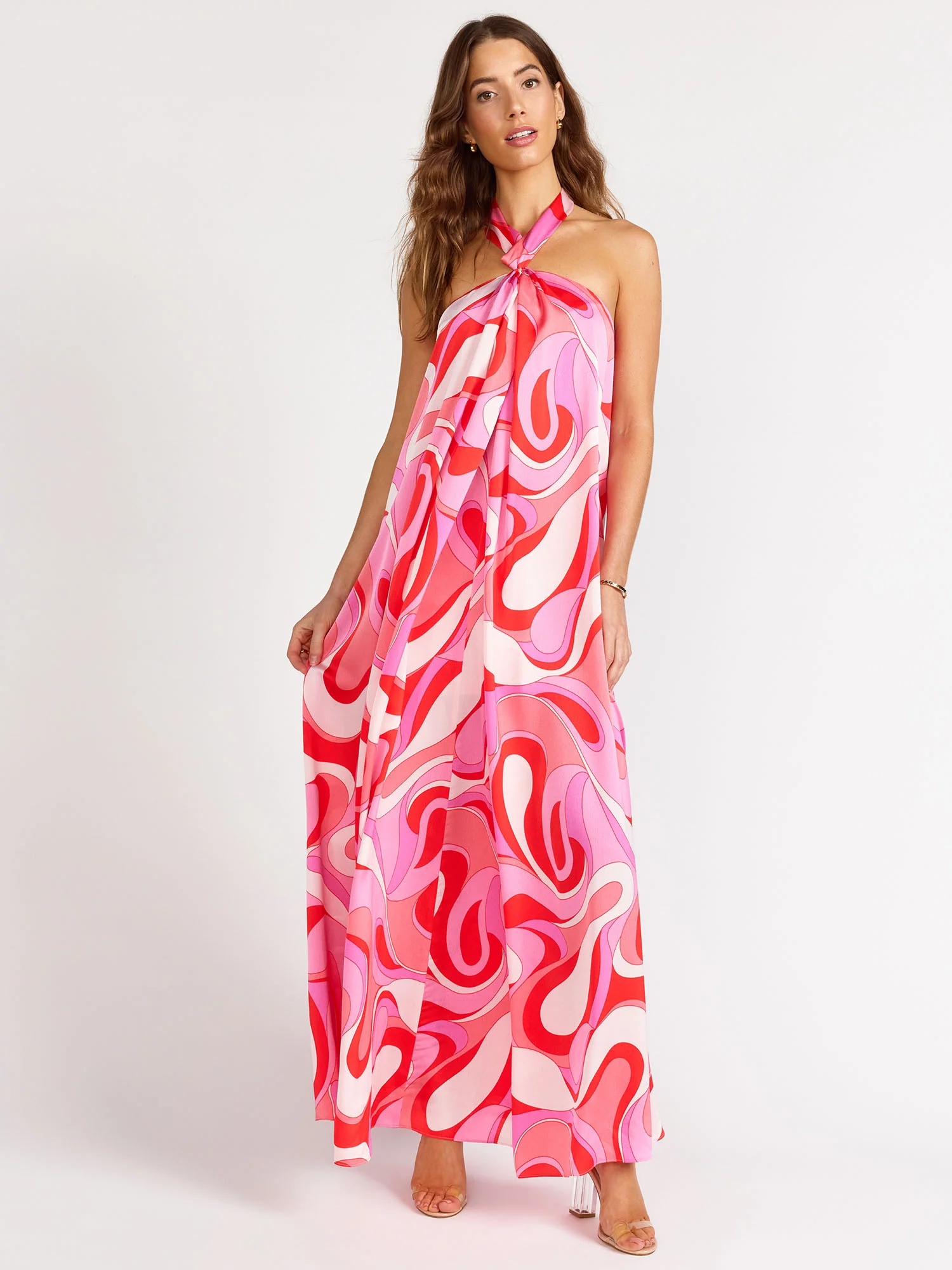 Swirl Print Halter Neck Maxi Dress - Aakaa