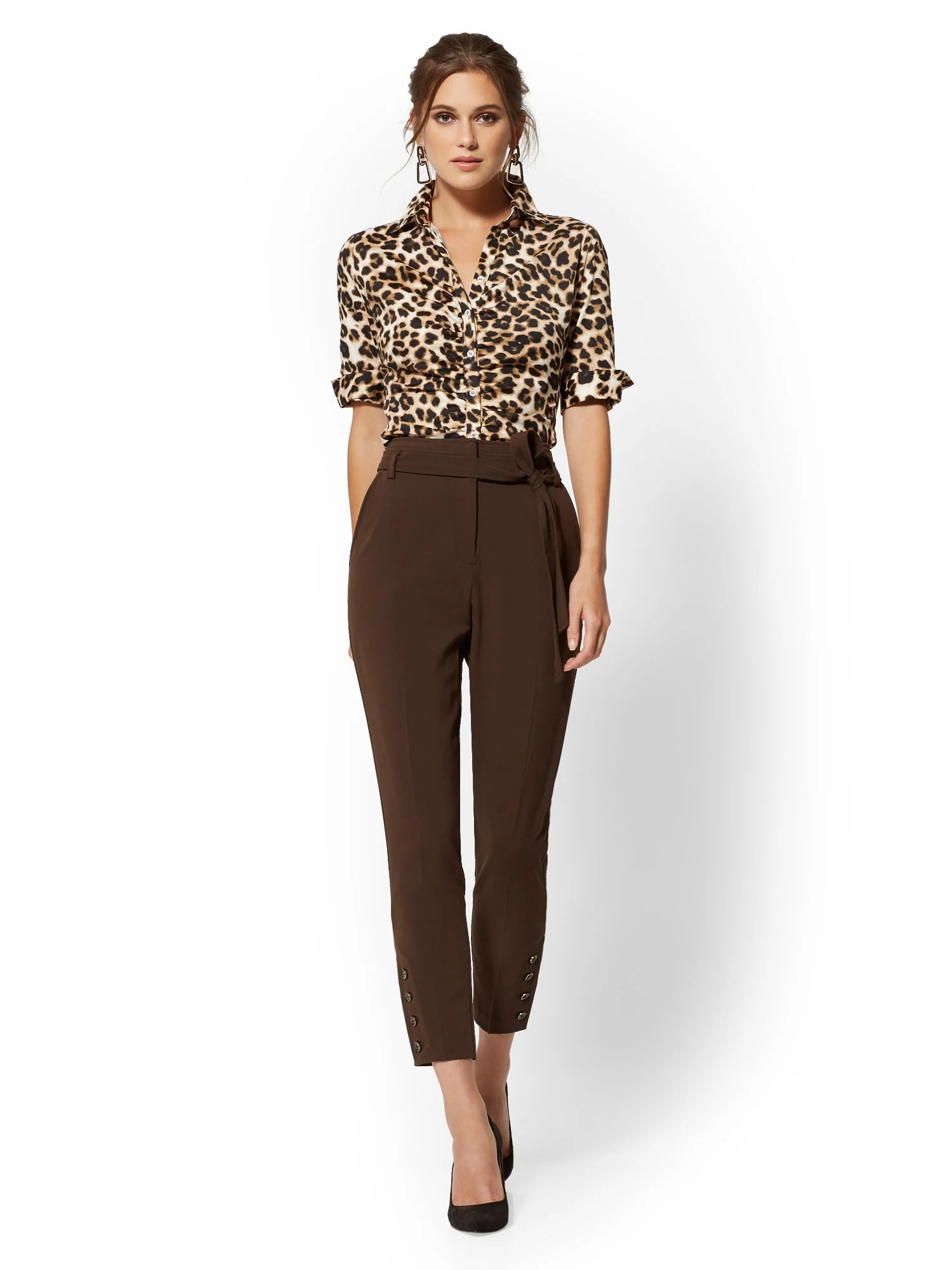 Tall Button-Accent Belted Slim Pant - Double Stretch - 7th Avenue - Image 4