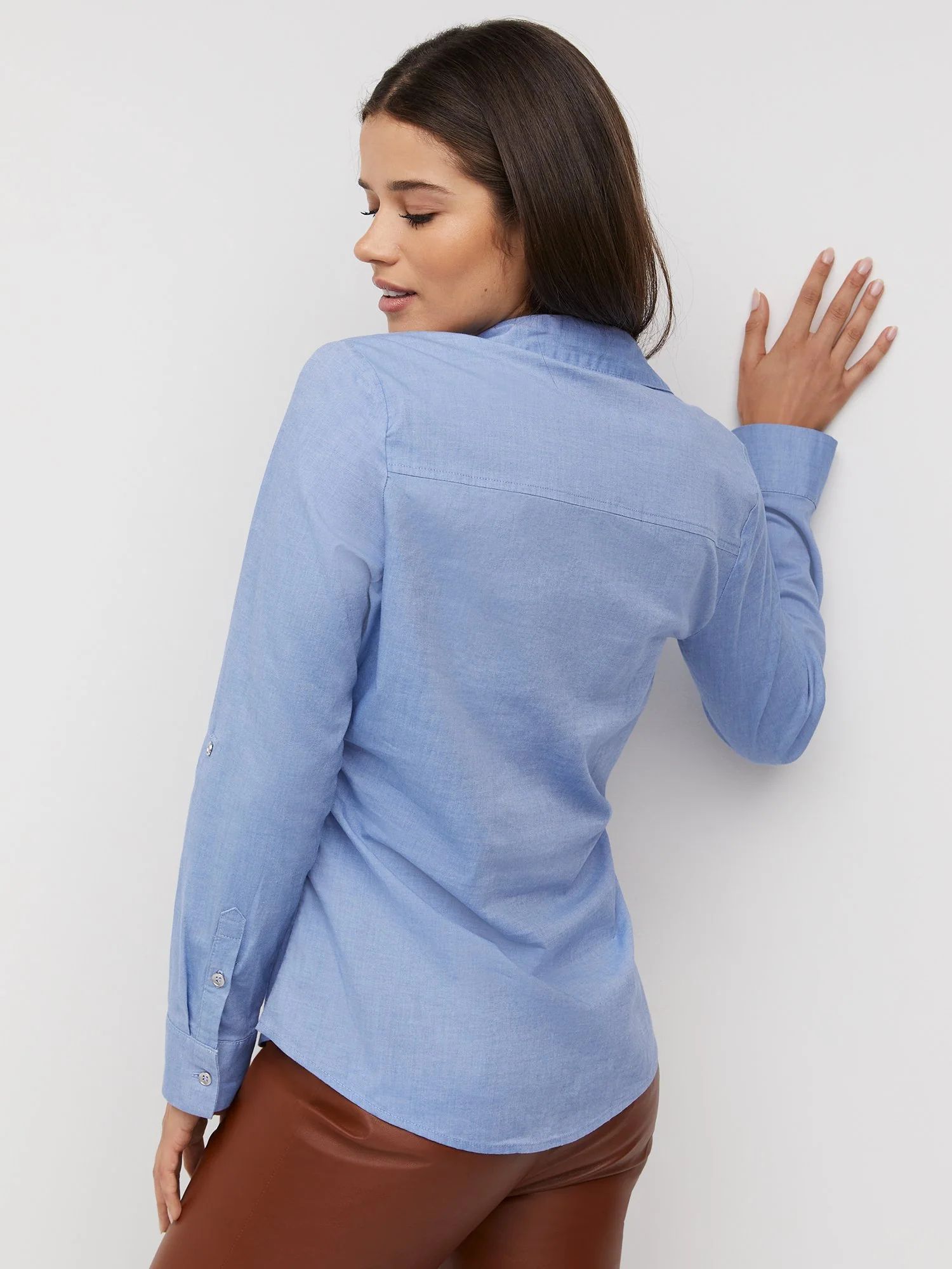 Tall Chambray Button-Front Secret Snap - NY&C Madison Shirt® - Image 3