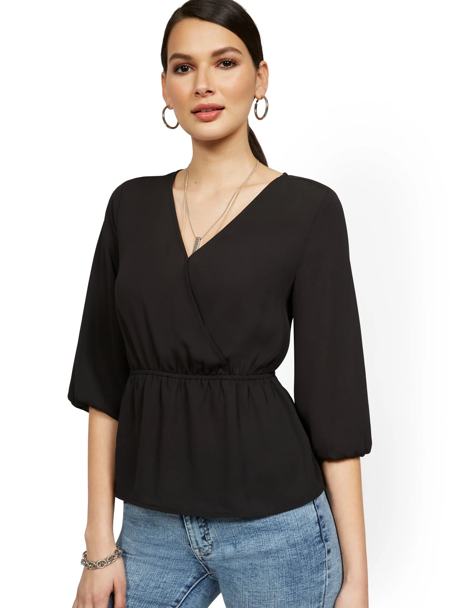 Tall Cinch-Waist Wrap Top - Image 2