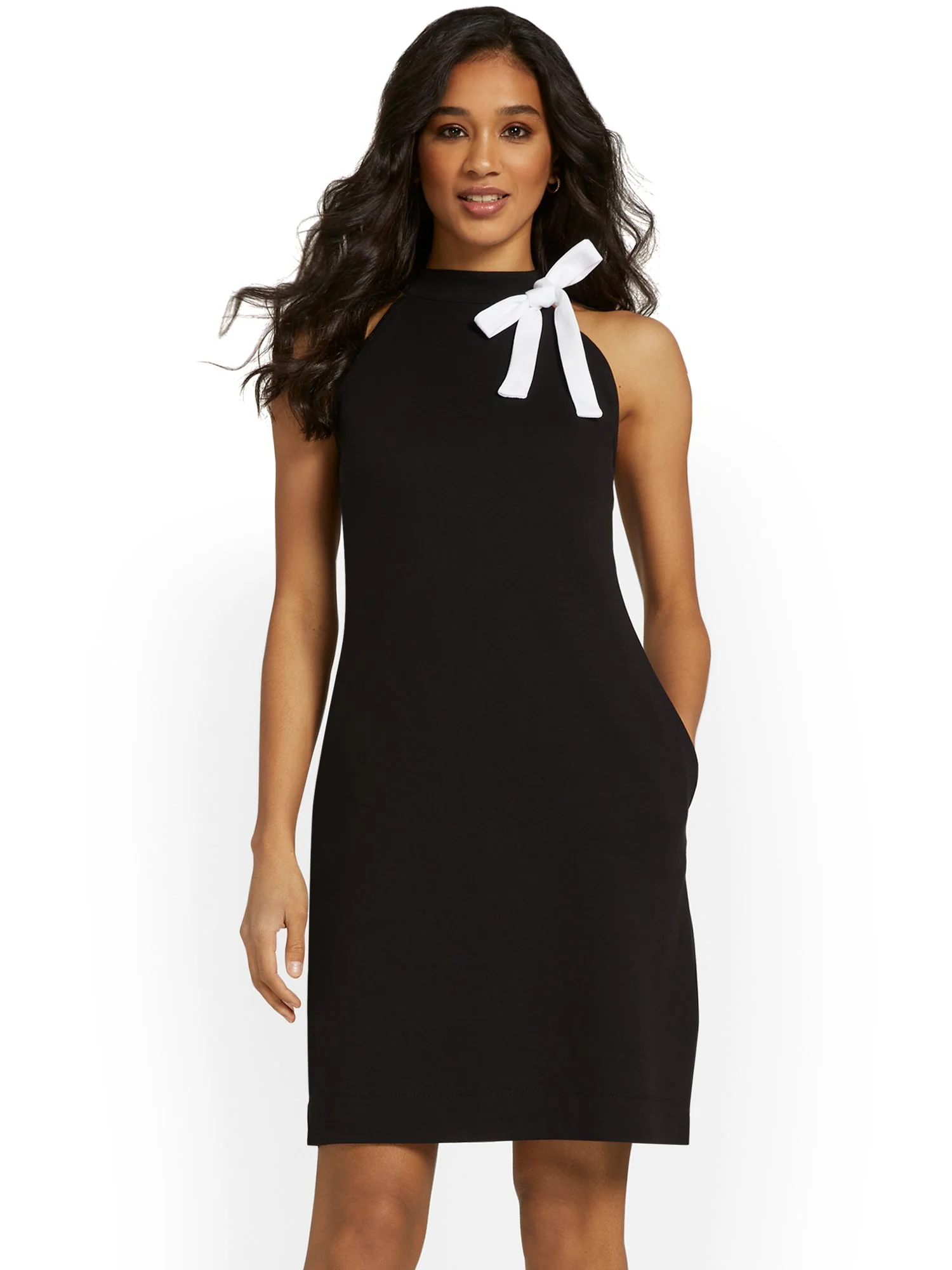 Tall Contrast-Bow Halterneck Dress - City Knits - Image 5