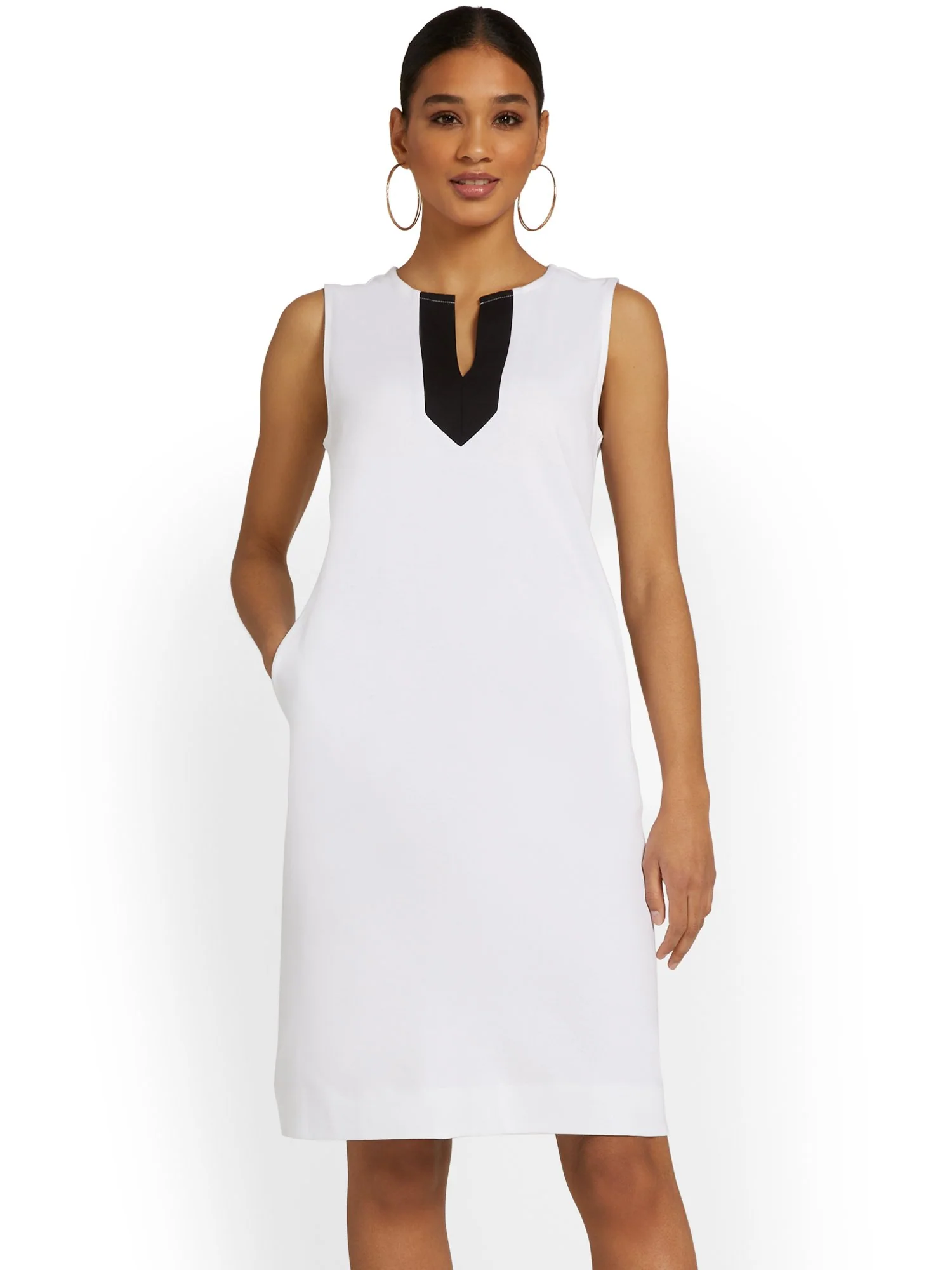 Tall Contrast Split-Neck Shift Dress - City Knits - Image 2