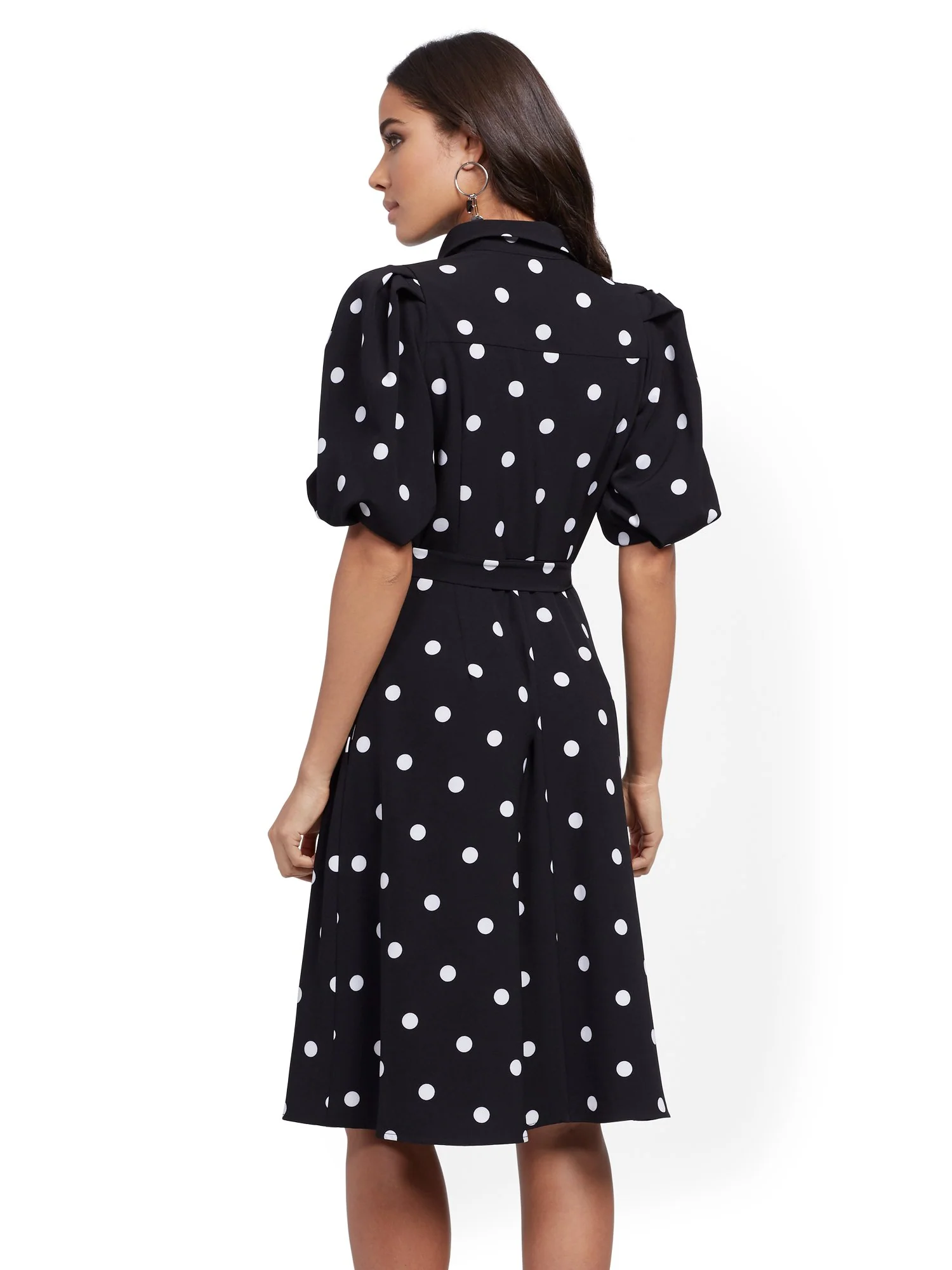 Tall Dot-Print Puff-Sleeve Shirtdress - Image 3