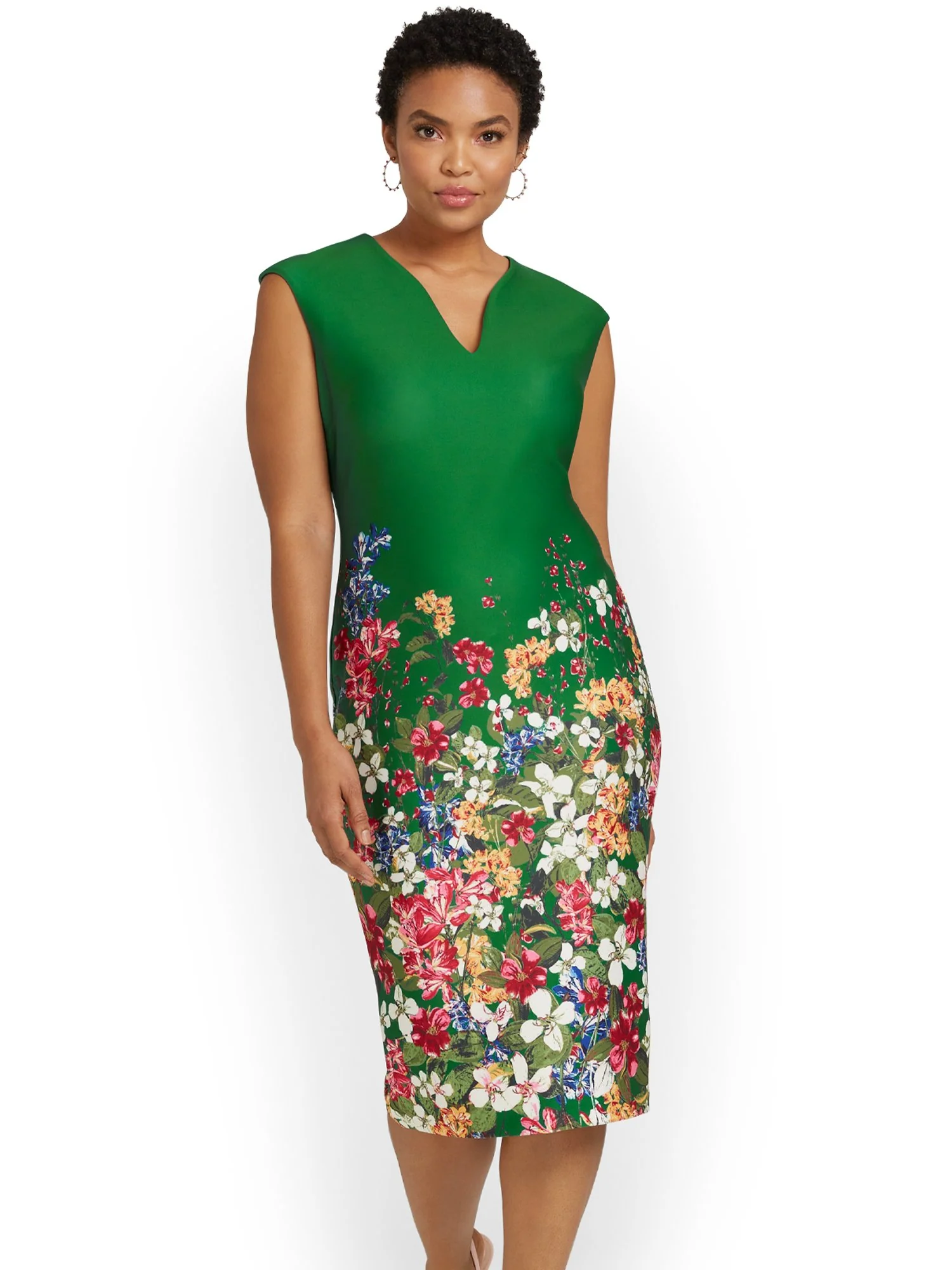 Tall Floral-Print V-Neck Sheath Dress