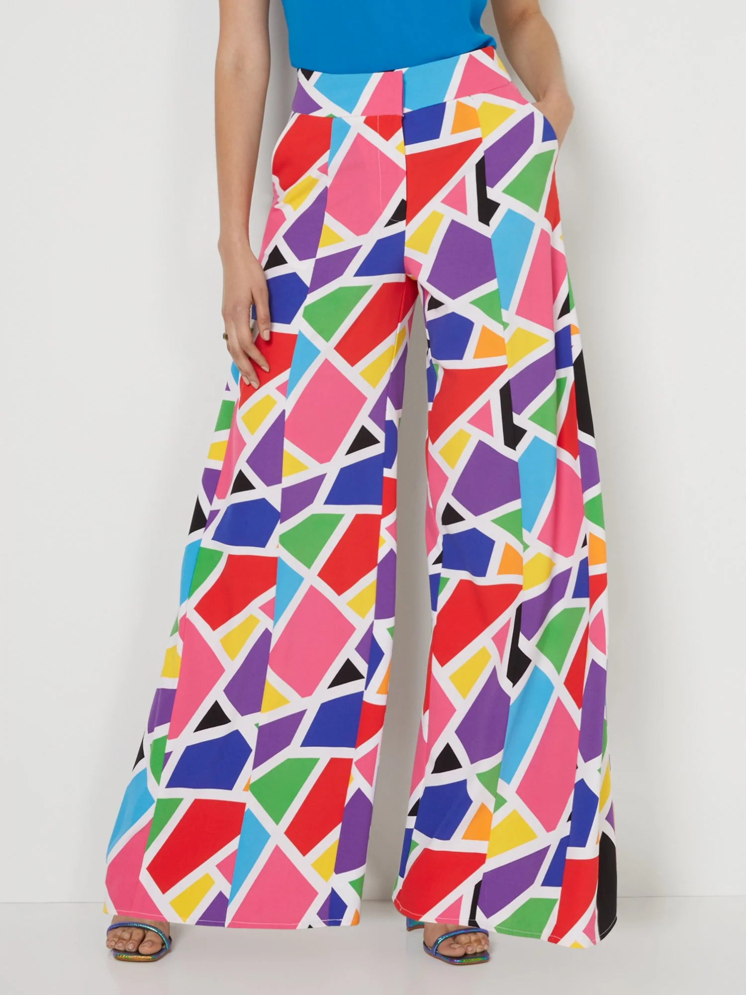 Tall Geometric-Print High-Waisted Wide-Leg Pant