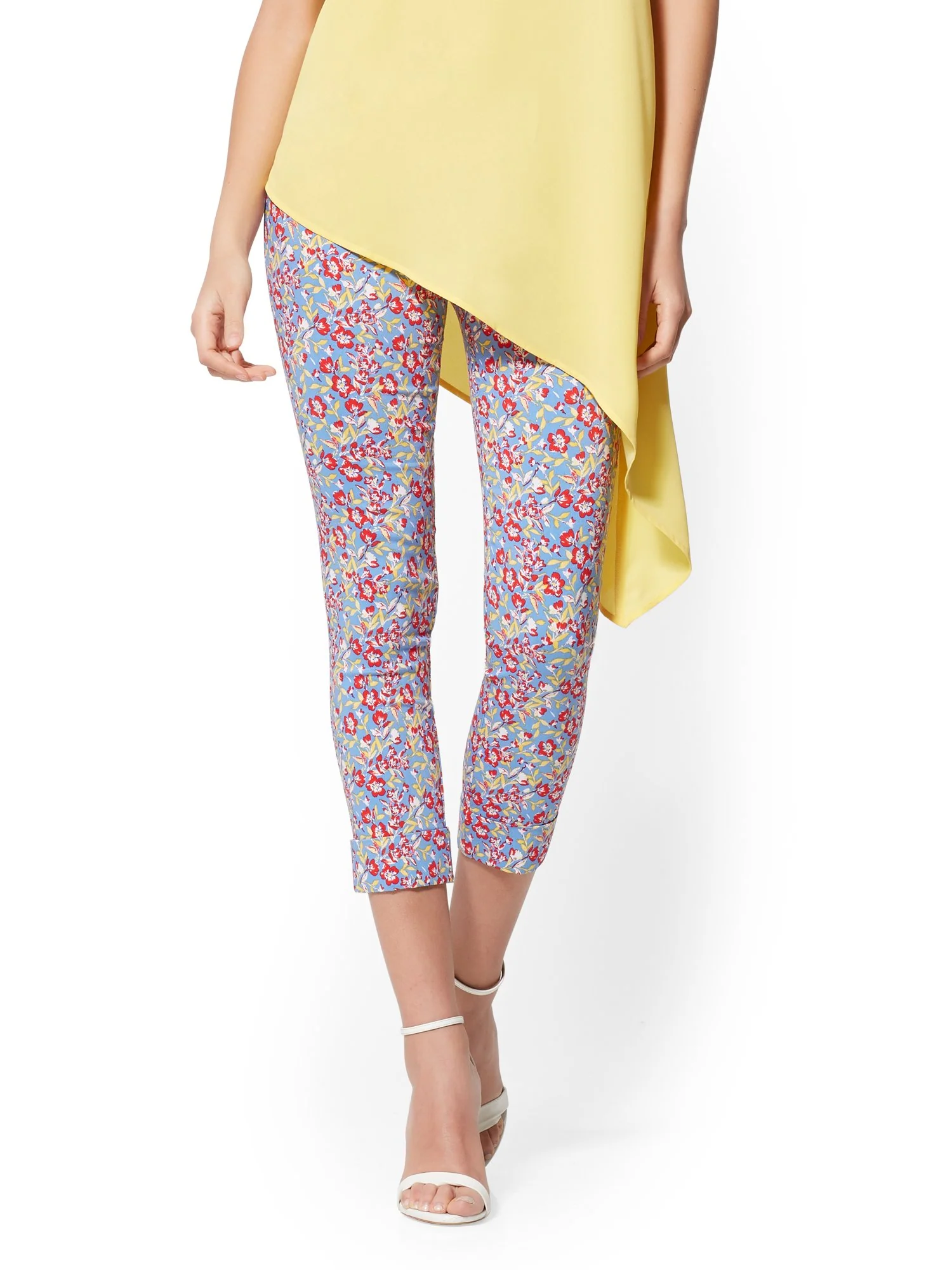 Tall High Waist Pull-On Capri Pant - Blue Floral - Image 2