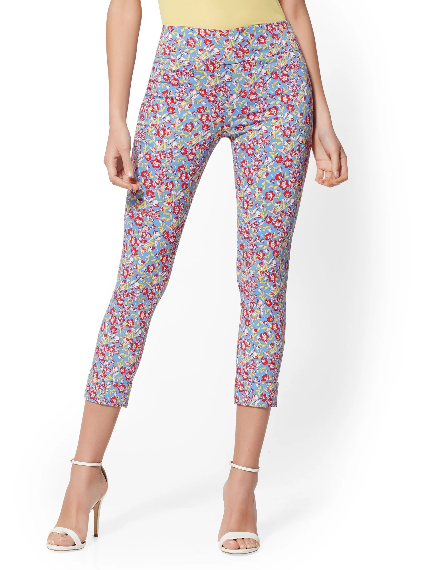 Tall High Waist Pull-On Capri Pant - Blue Floral - Image 4