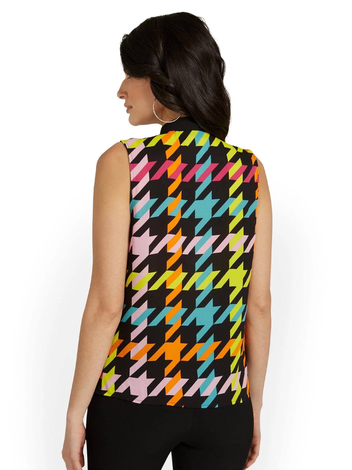 Tall Houndstooth Bow-Neck Blouse - Image 3
