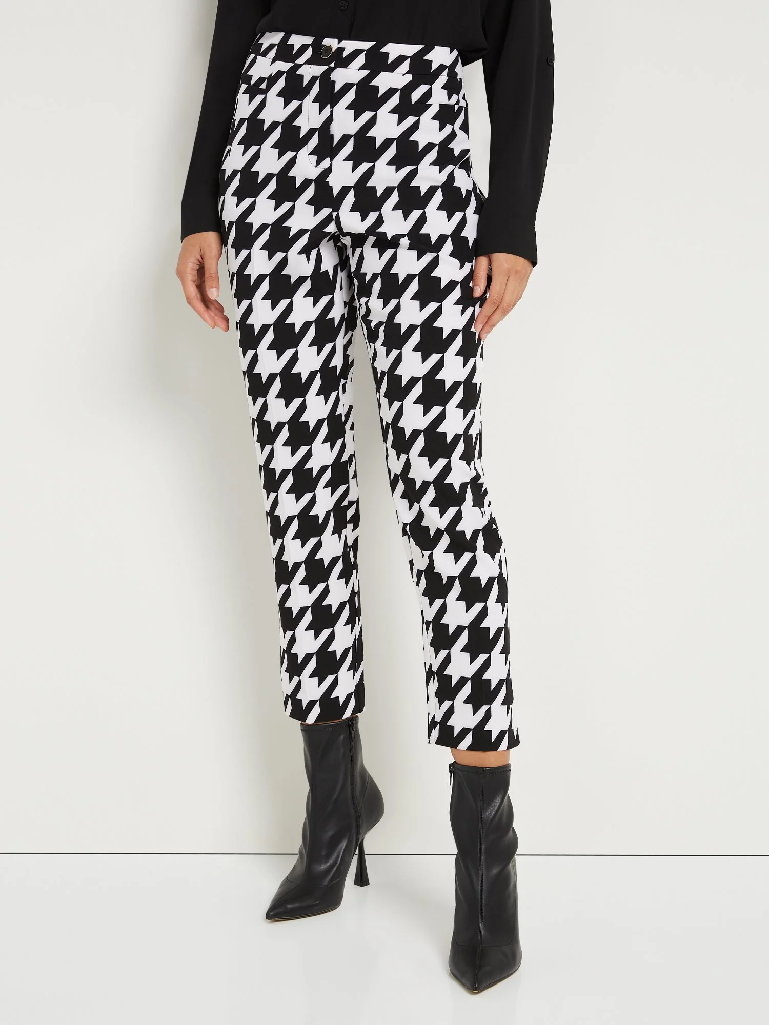 Tall Houndstooth Button-Waist Straight-Leg Ankle Pant - Image 4