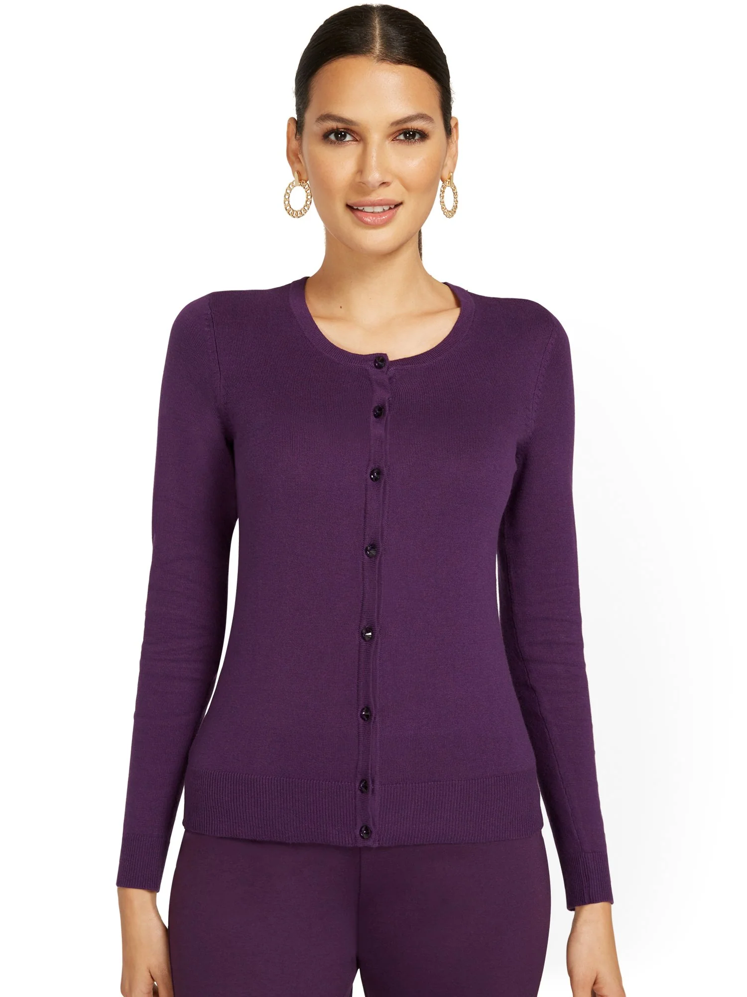 Tall Jeweled-Button Chelsea Crewneck Cardigan - Image 16