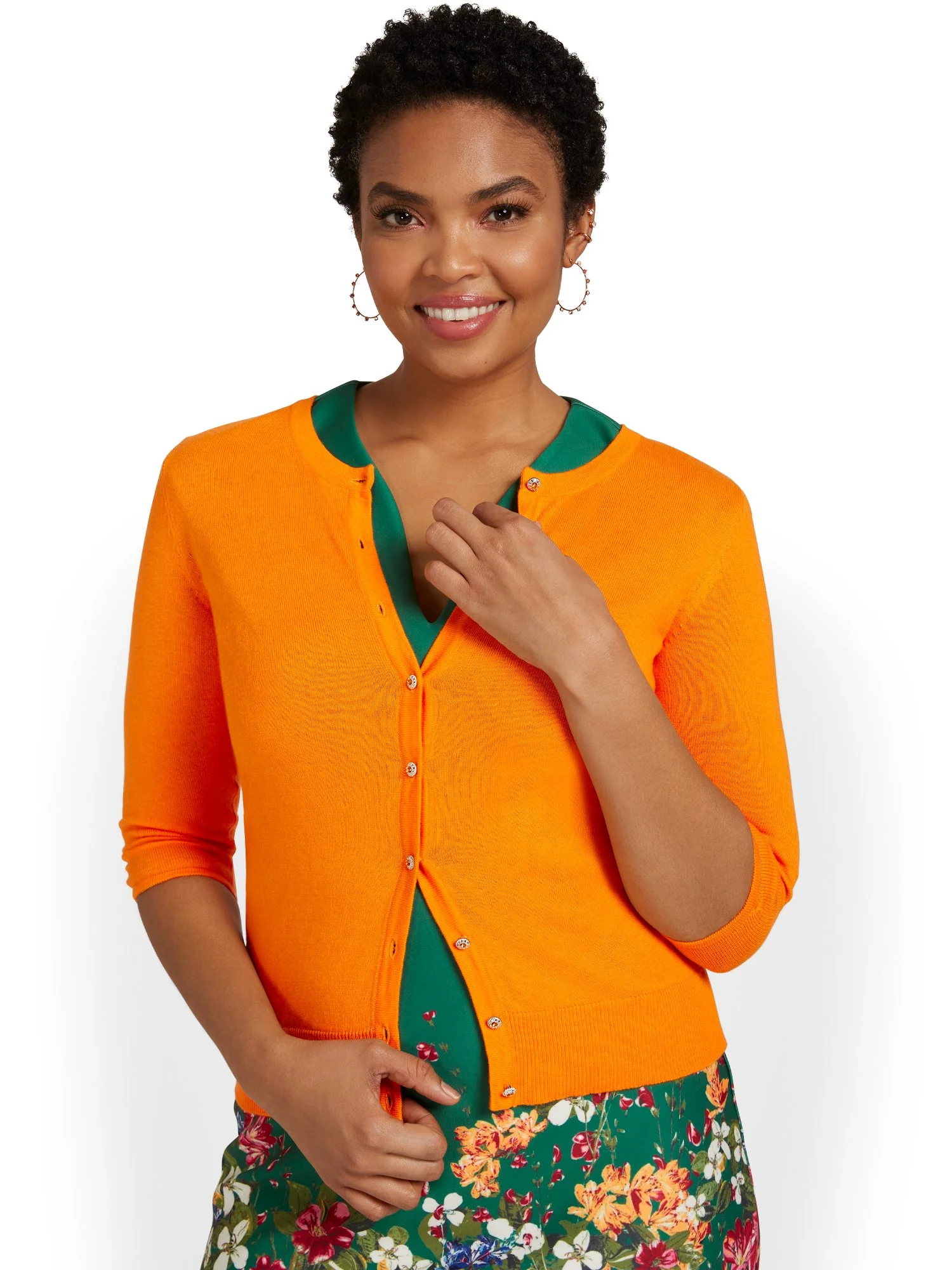 Tall Jeweled-Button Chelsea Crewneck Cardigan - Image 38