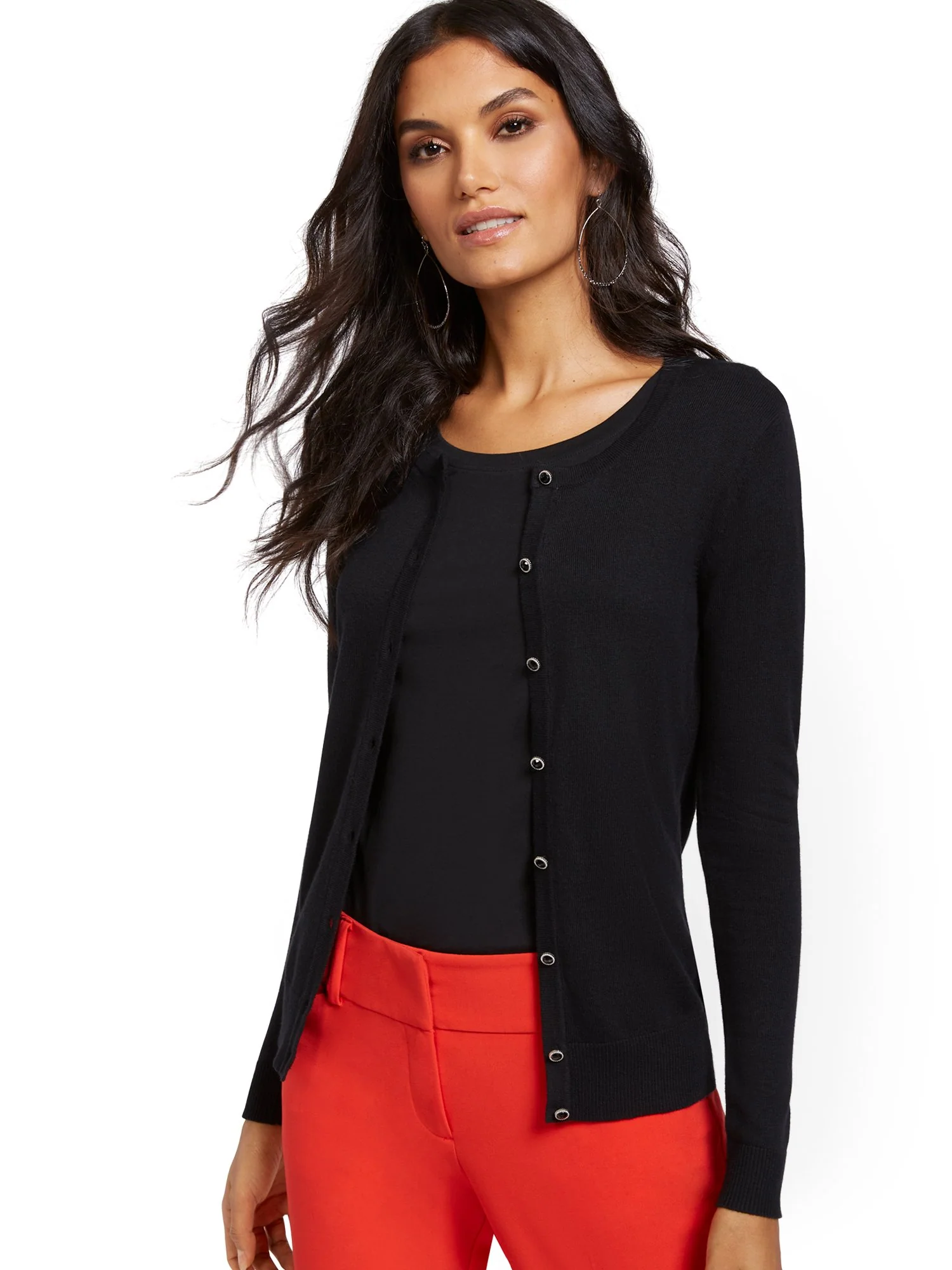 Tall Jeweltone-Button Chelsea Crewneck Cardigan