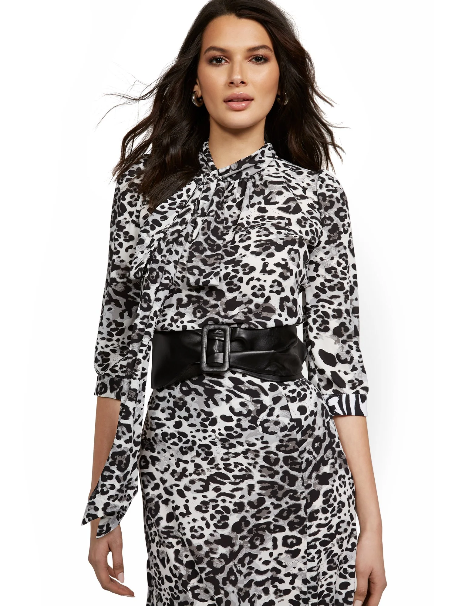 Tall Leopard-Print Bow Blouse - 7th Avenue - Image 2