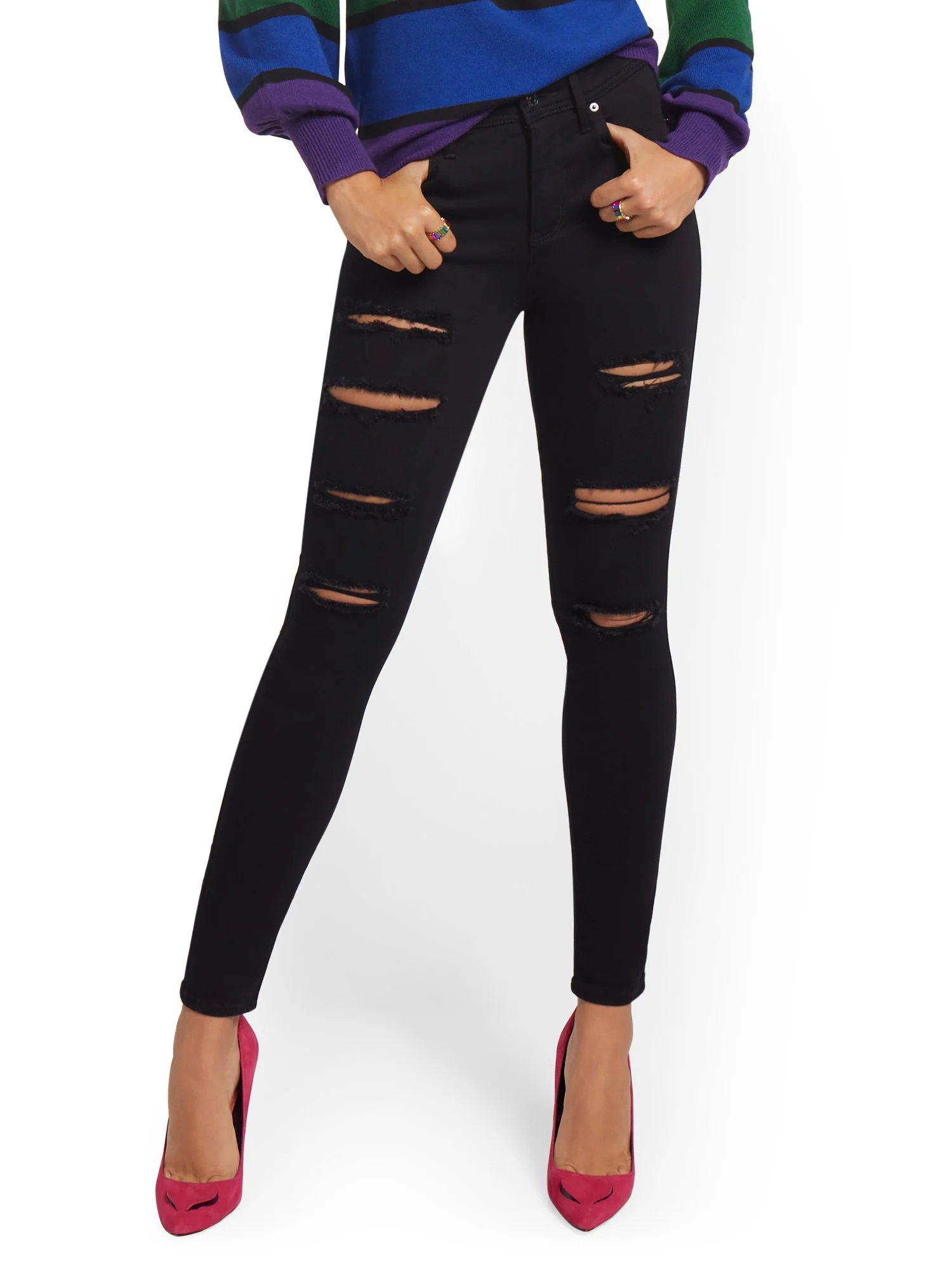 Tall Lexi High-Waisted Super-Skinny Destroyed Jeans - Black