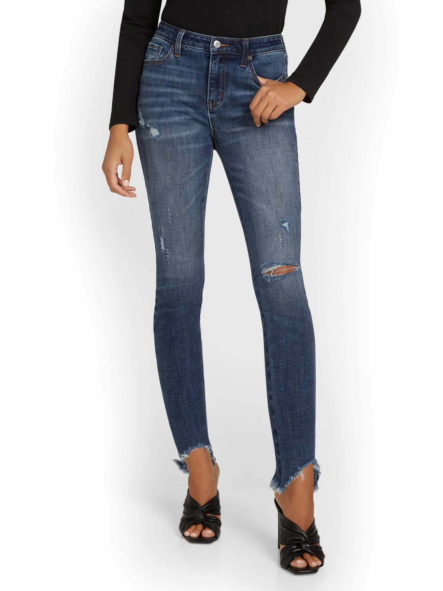 Tall Lexi Mid-Rise Super-Skinny Distressed Ankle Jeans - Dark Blue Wash - Image 2