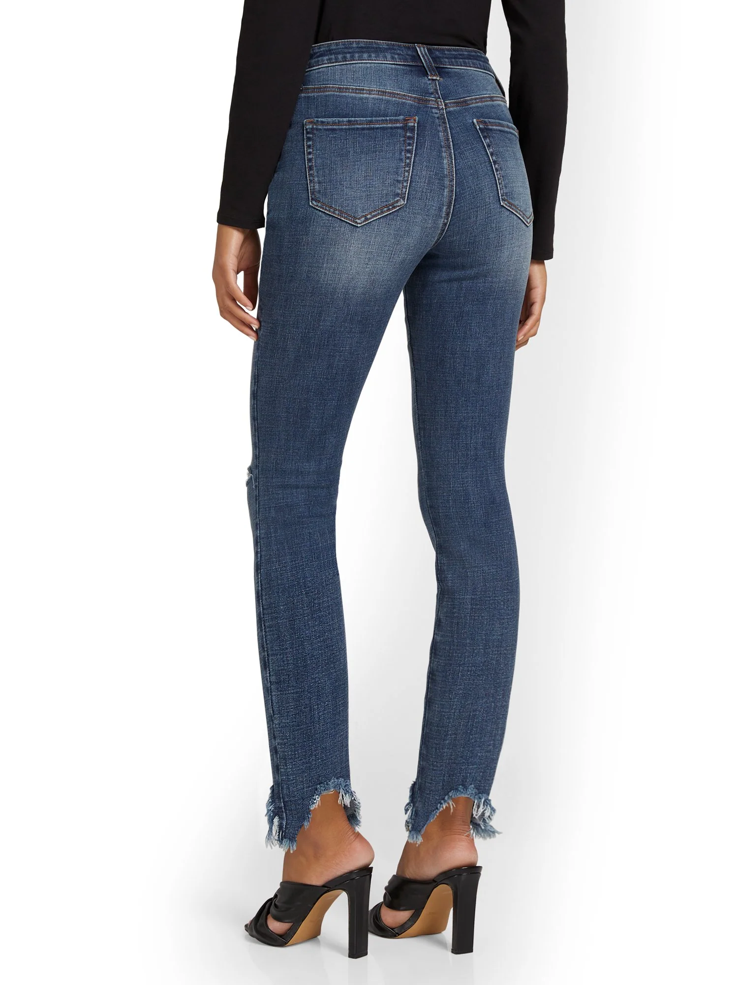 Tall Lexi Mid-Rise Super-Skinny Distressed Ankle Jeans - Dark Blue Wash - Image 3