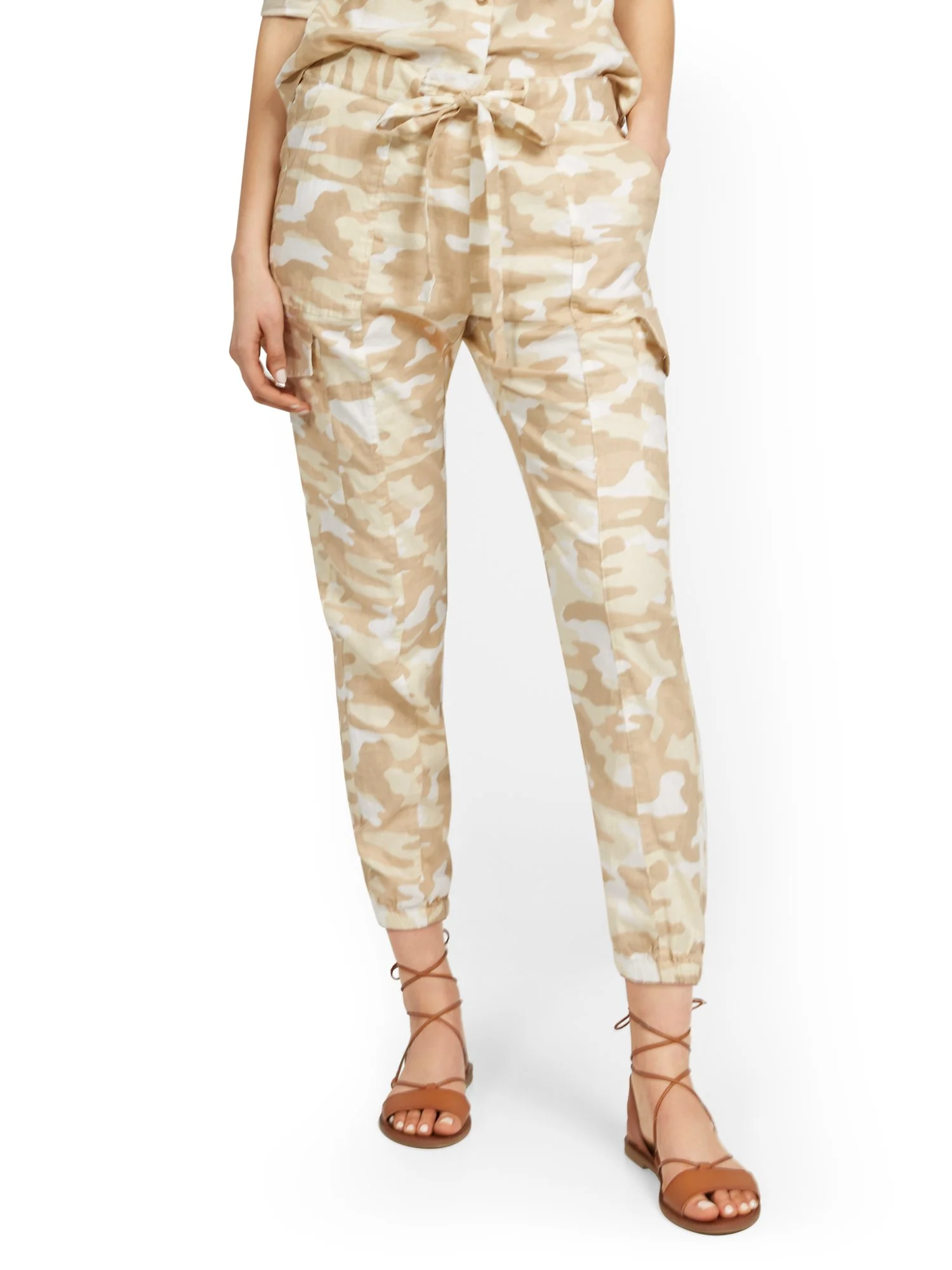 Tall Linen-Blend High-Waisted Cargo Jogger Pant - Camo-Print - Image 2