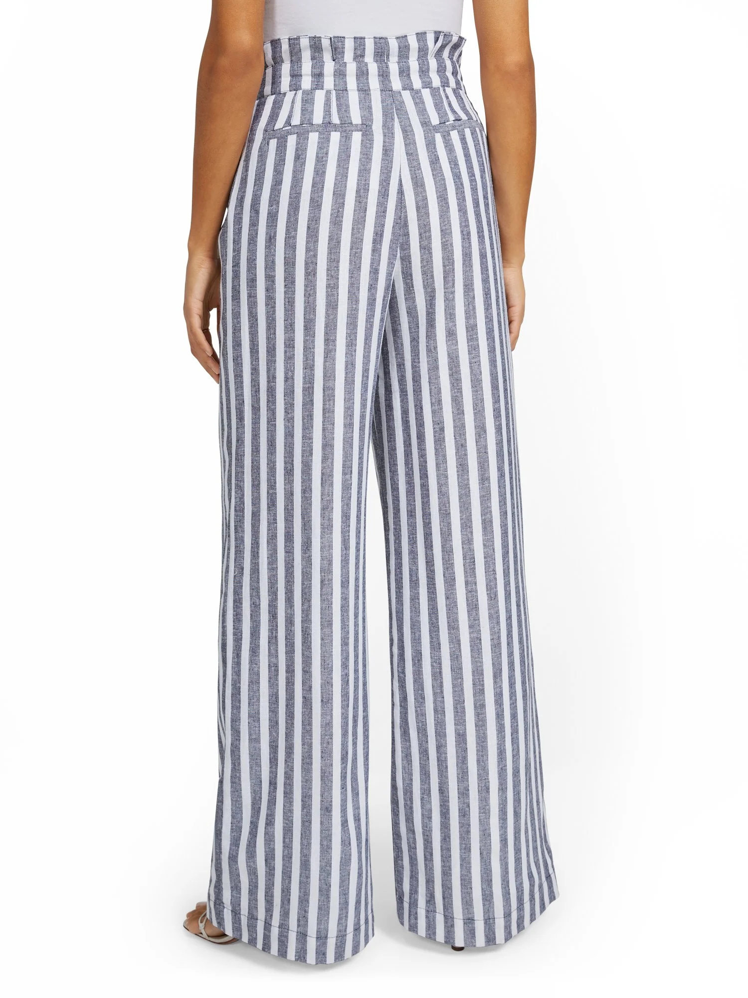 Tall Linen-Blend Nautical Stripe Paperbag Wide-Leg Pant - Image 3