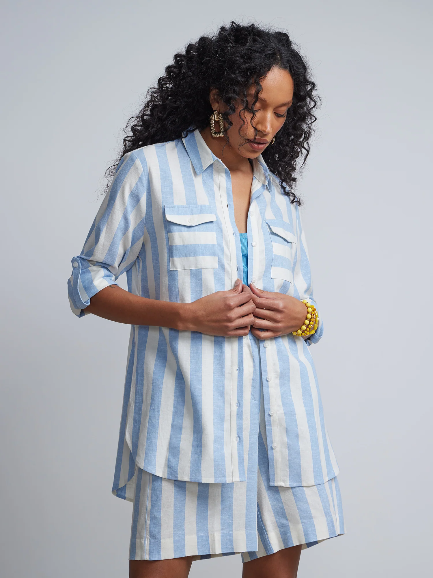 Tall Linen-Blend Striped Boyfriend Button-Front - NY&C Madison Shirt®