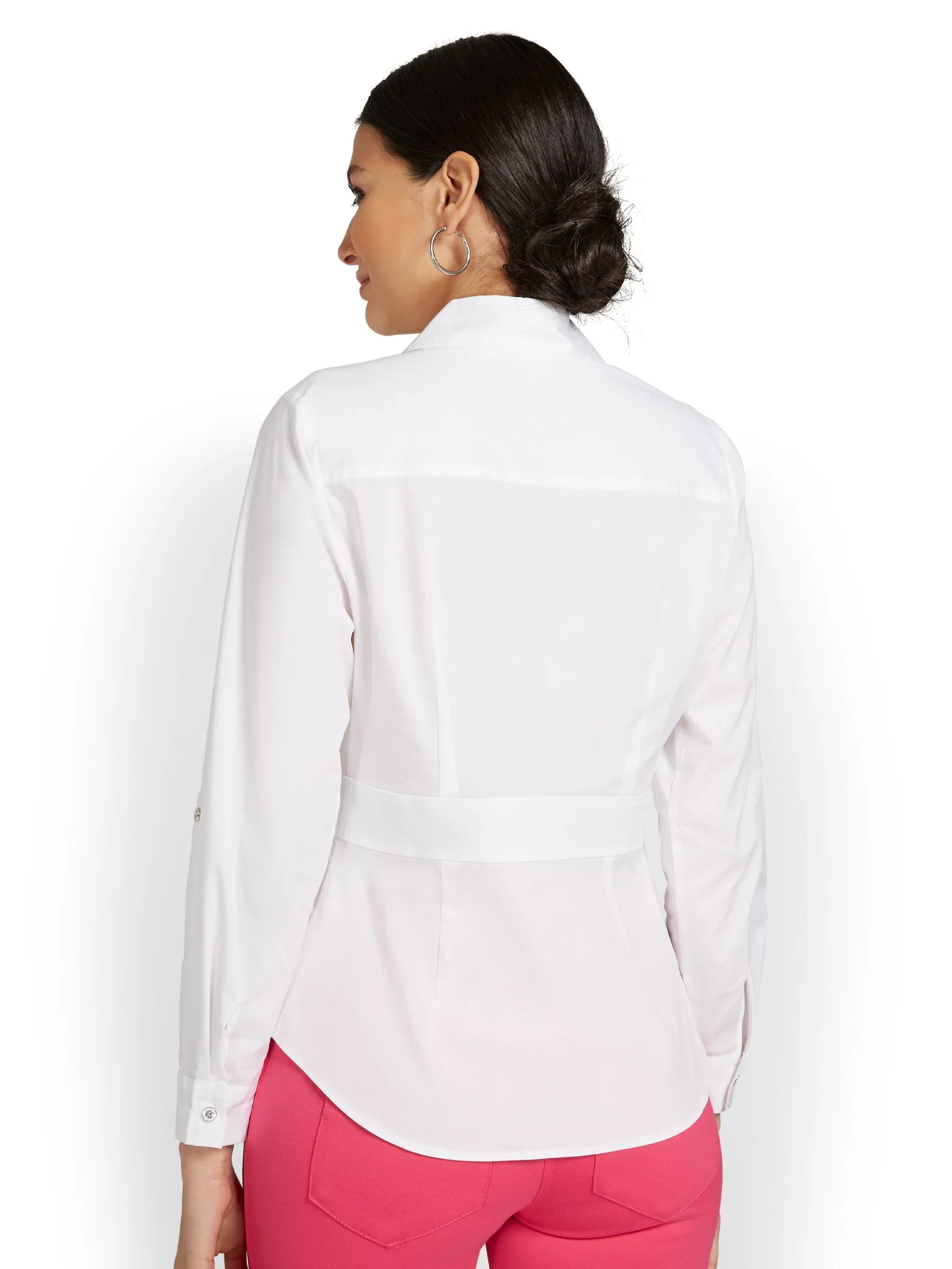 Tall Madison Roll-Sleeve Button-Front Waist-Panel Secret Snap Shirt - Image 6