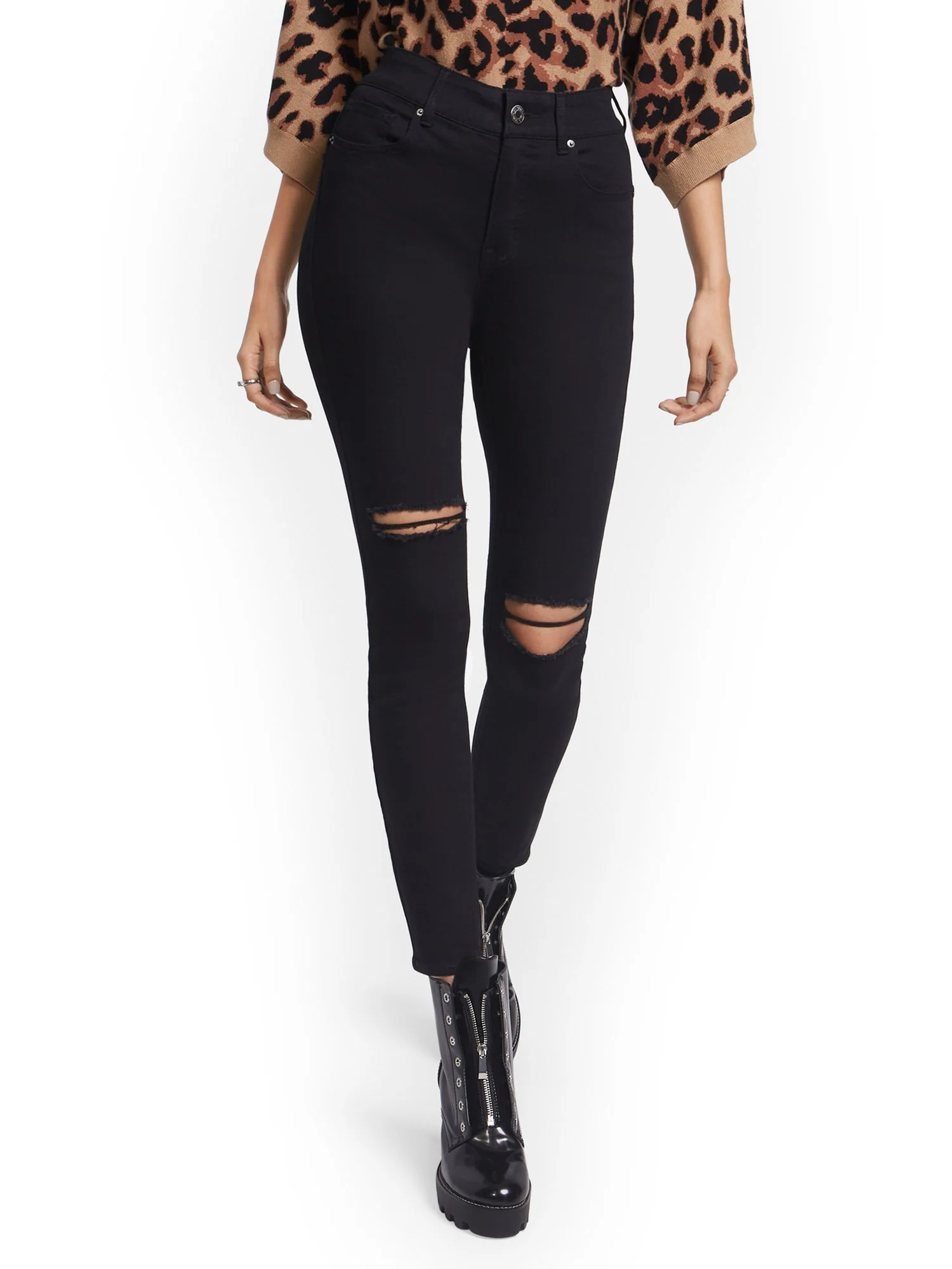 Tall Mya Curvy High-Waisted Sculpting No Gap Super-Skinny Ankle Jeans - Black - Image 2