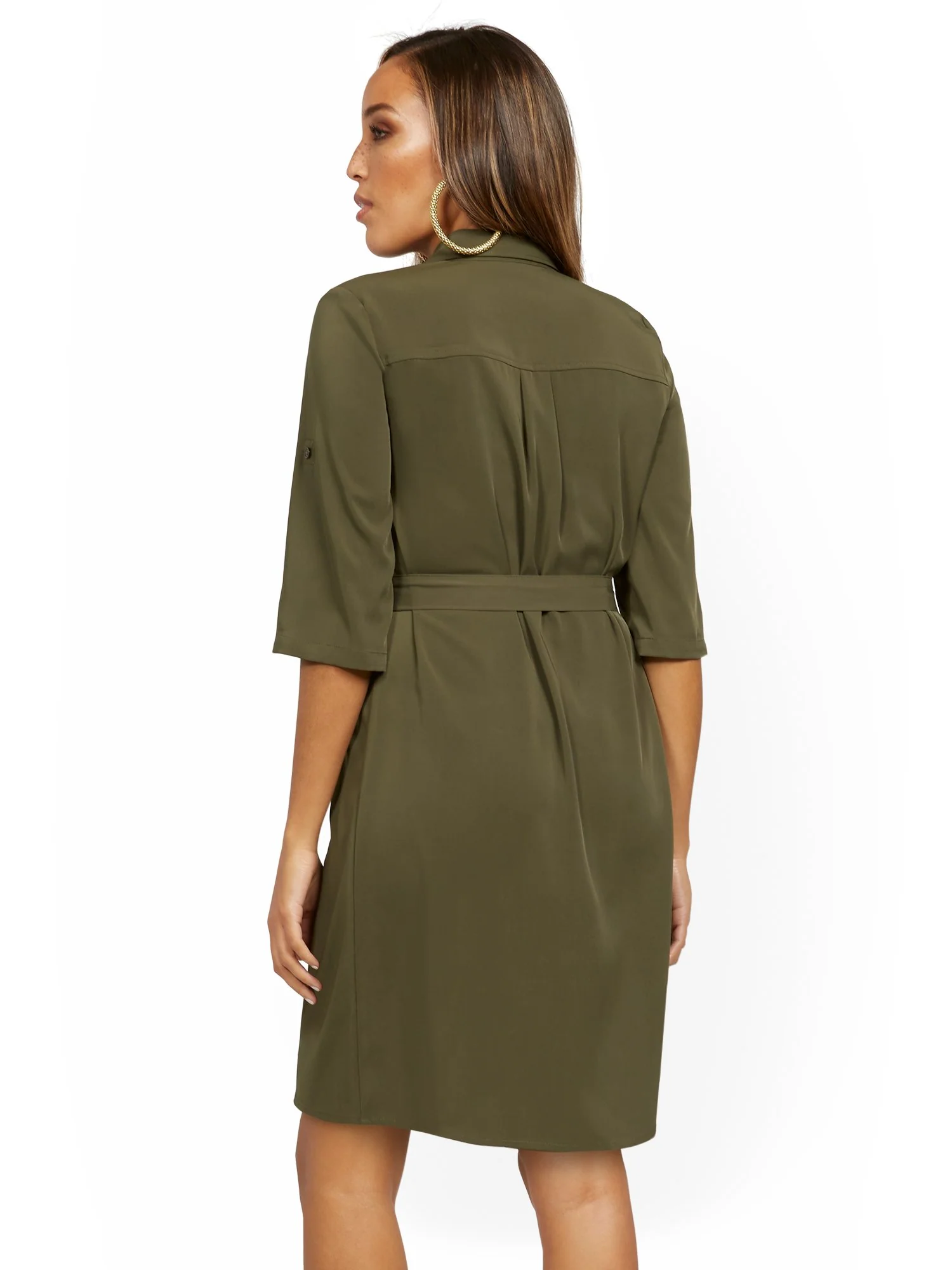 Tall Olive Four-Pocket Shirtdress with Zip - Image 3