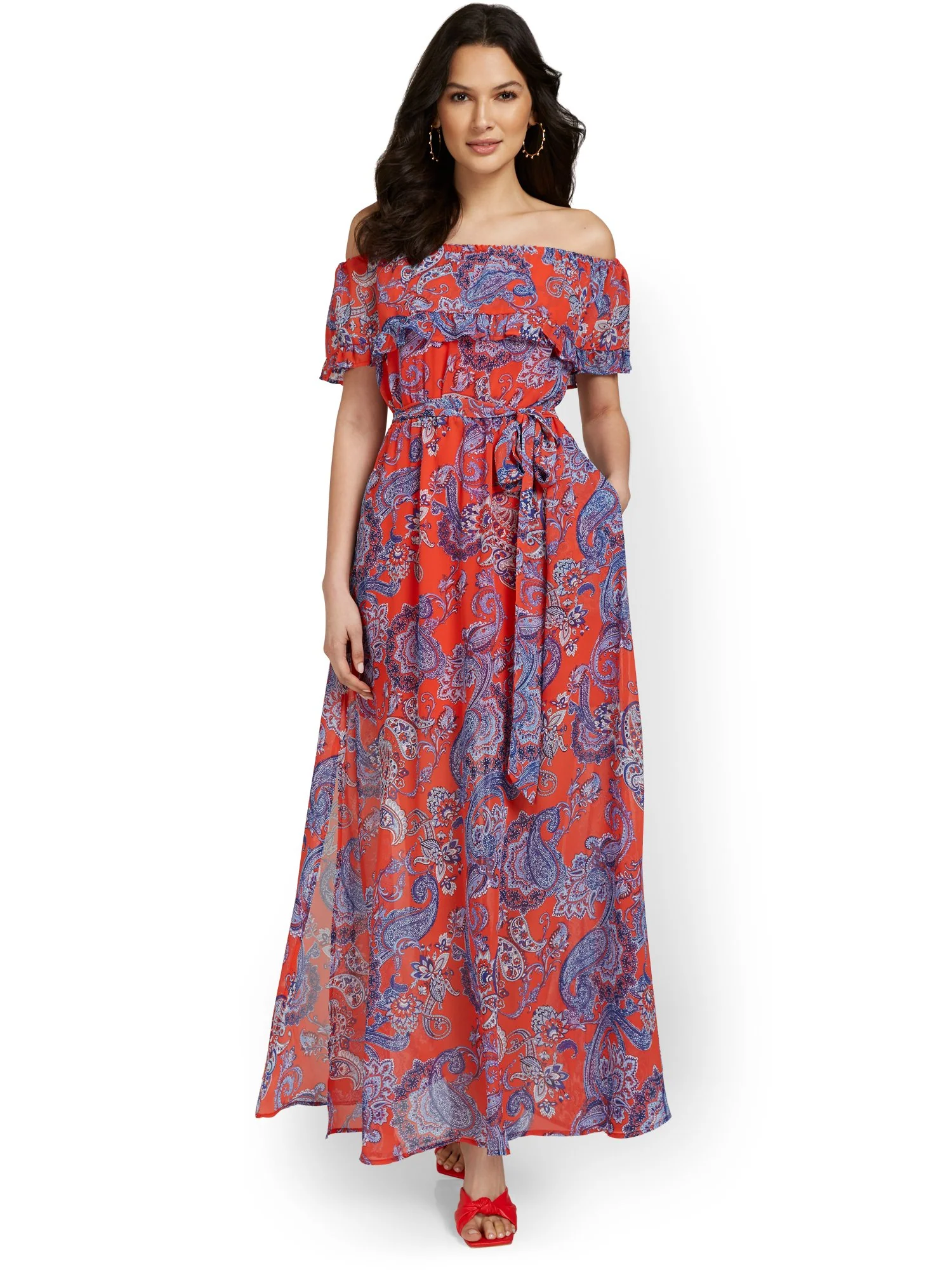 Tall Paisley Off-The-Shoulder Maxi Dress