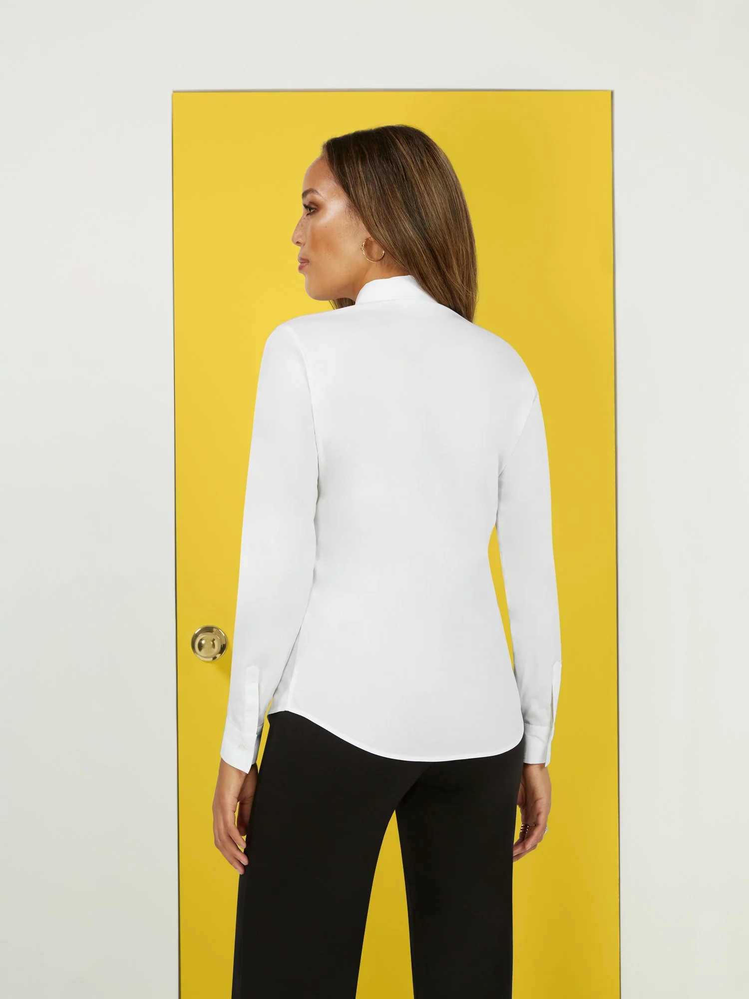 Tall Piped Bow-Accent Poplin Shirt - 7th Avenue - Image 3