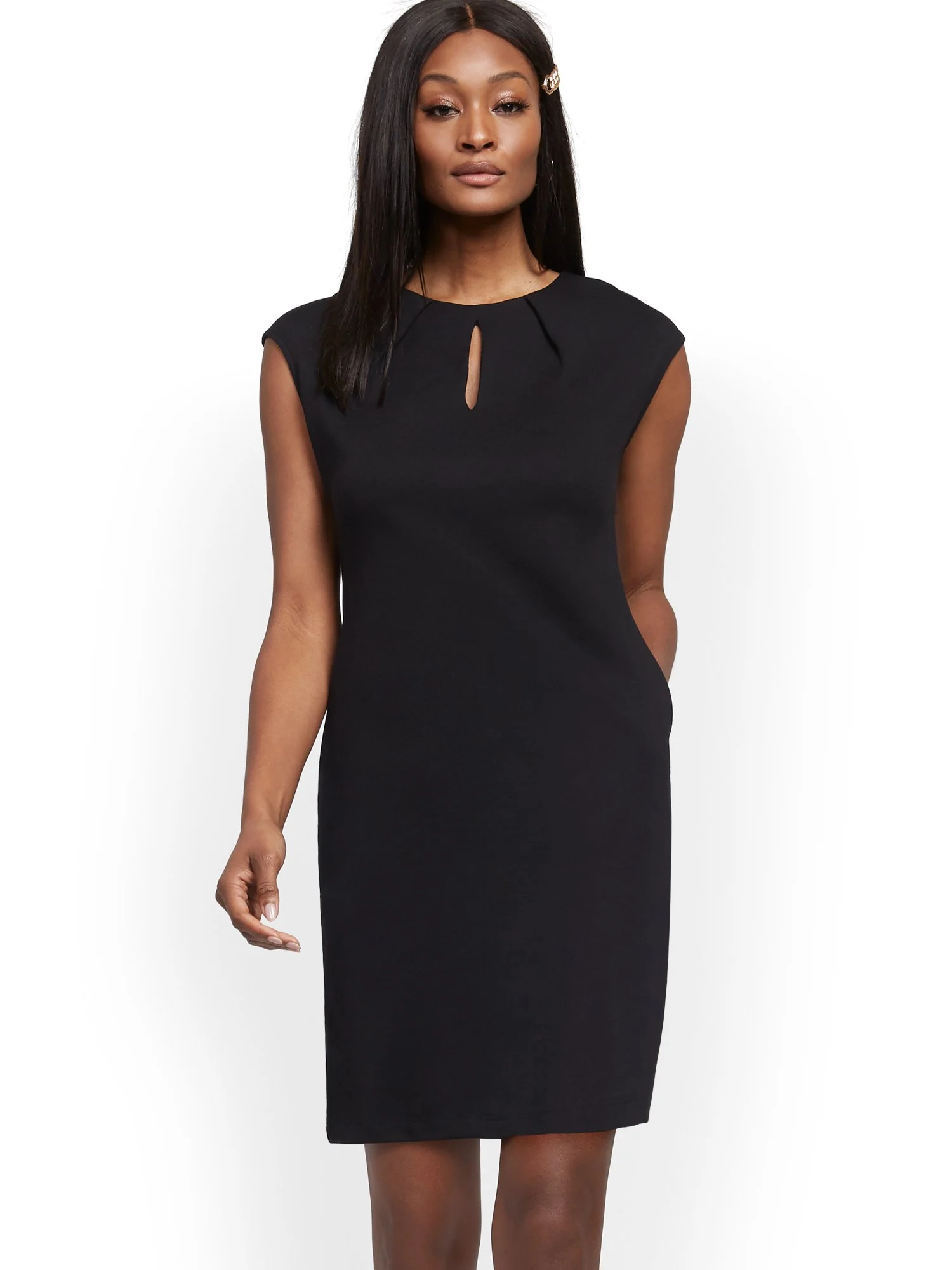 Tall Pleated Cotton Keyhole Shift Dress - Image 2