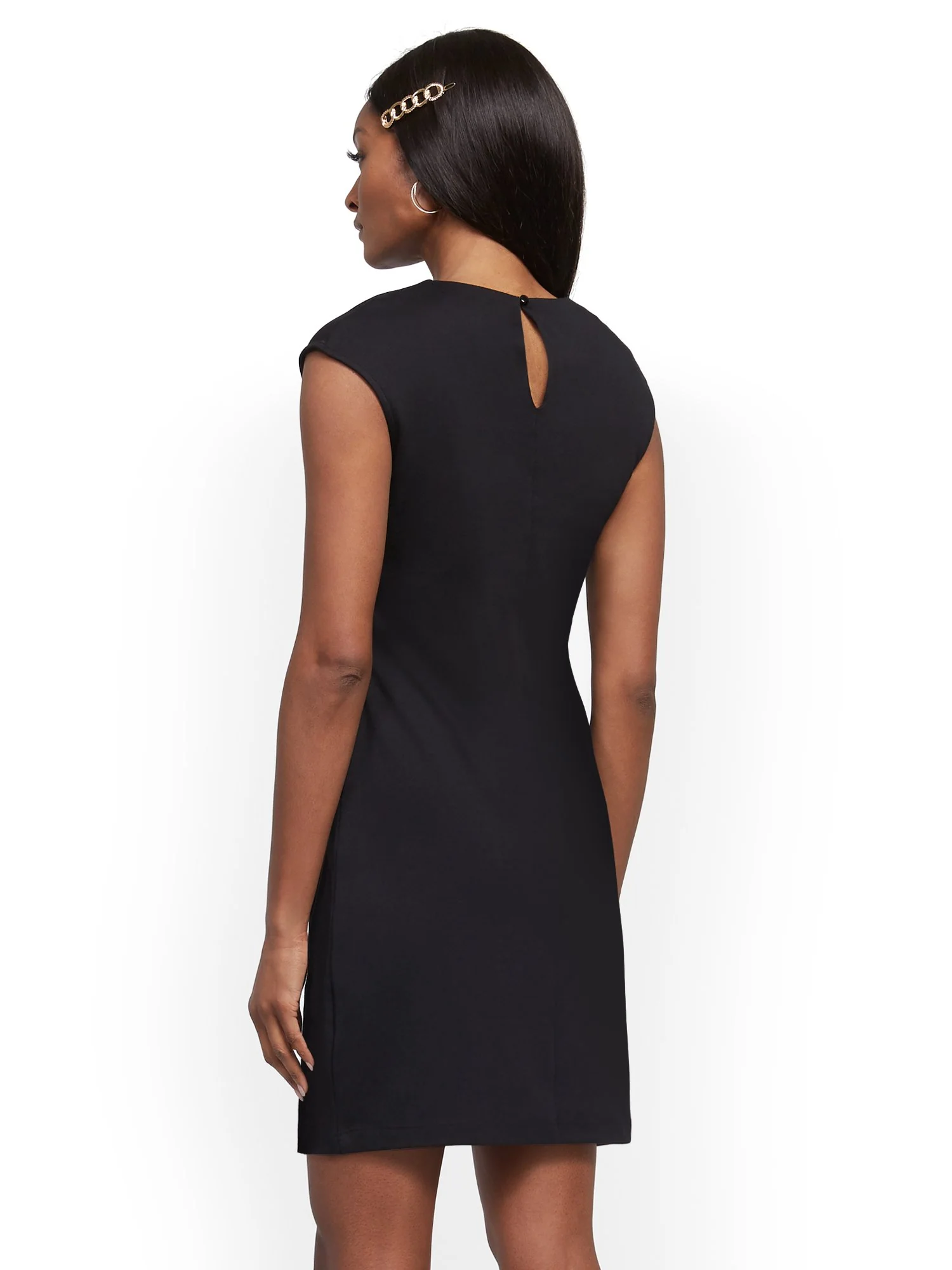 Tall Pleated Cotton Keyhole Shift Dress - Image 3