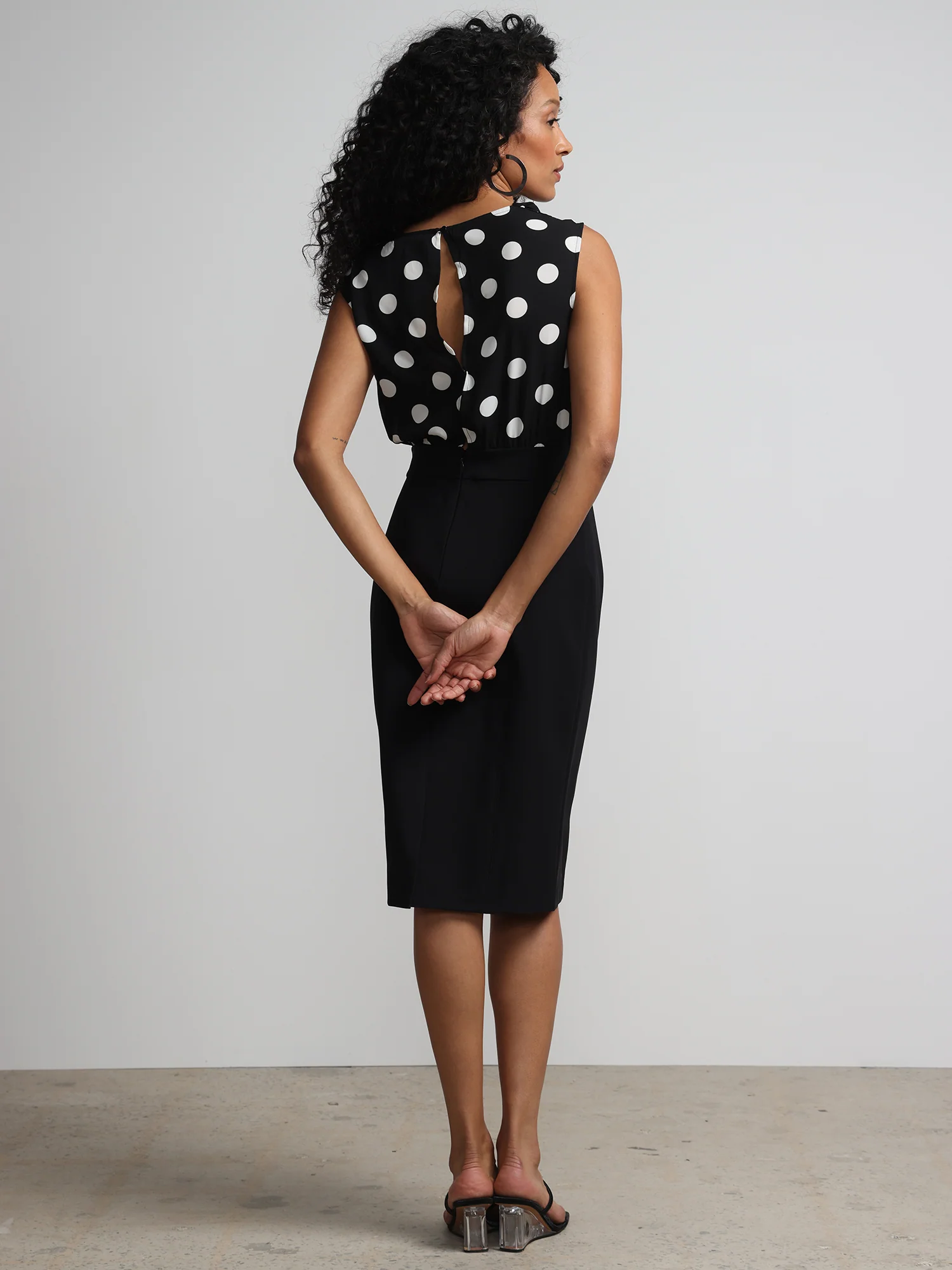 Tall Polka-Dot Print V-Neck Sheath Dress - Fit To Flatter - Image 3