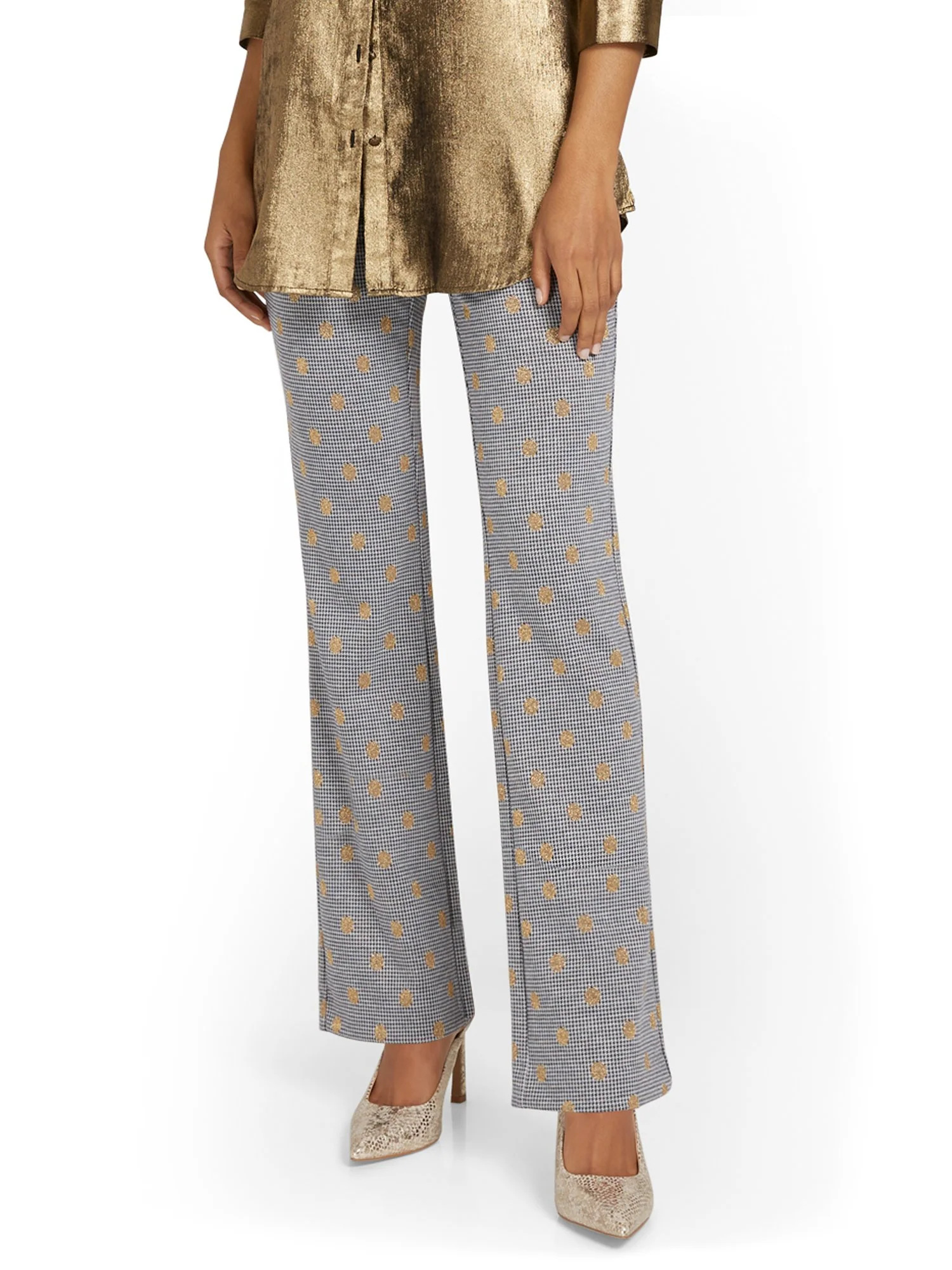 Tall Pull-On Gold Dot-Print Bootcut Ponte Pant - Superflex - Image 2