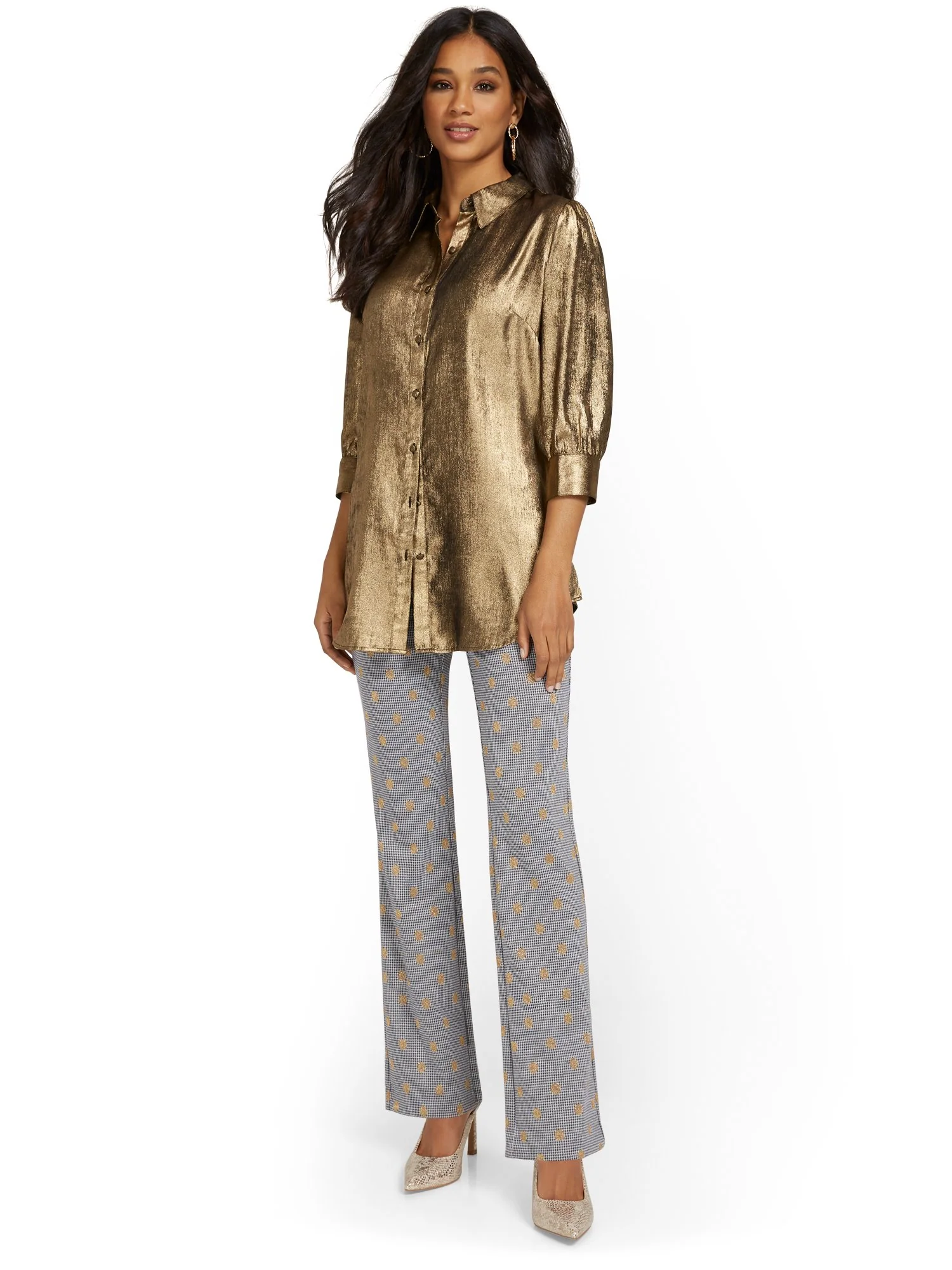 Tall Pull-On Gold Dot-Print Bootcut Ponte Pant - Superflex - Image 4