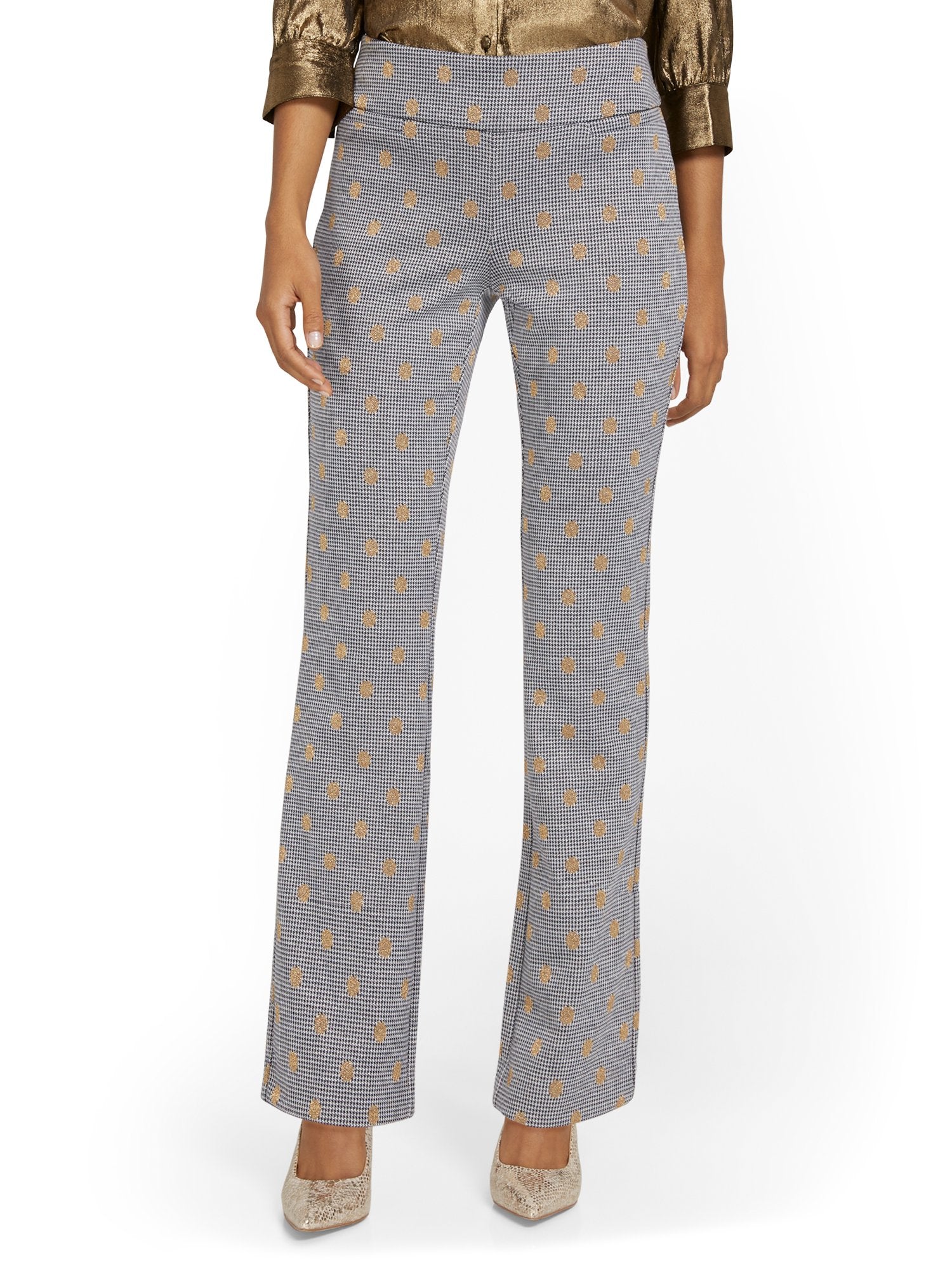 Tall Pull-On Gold Dot-Print Bootcut Ponte Pant - Superflex - Image 5