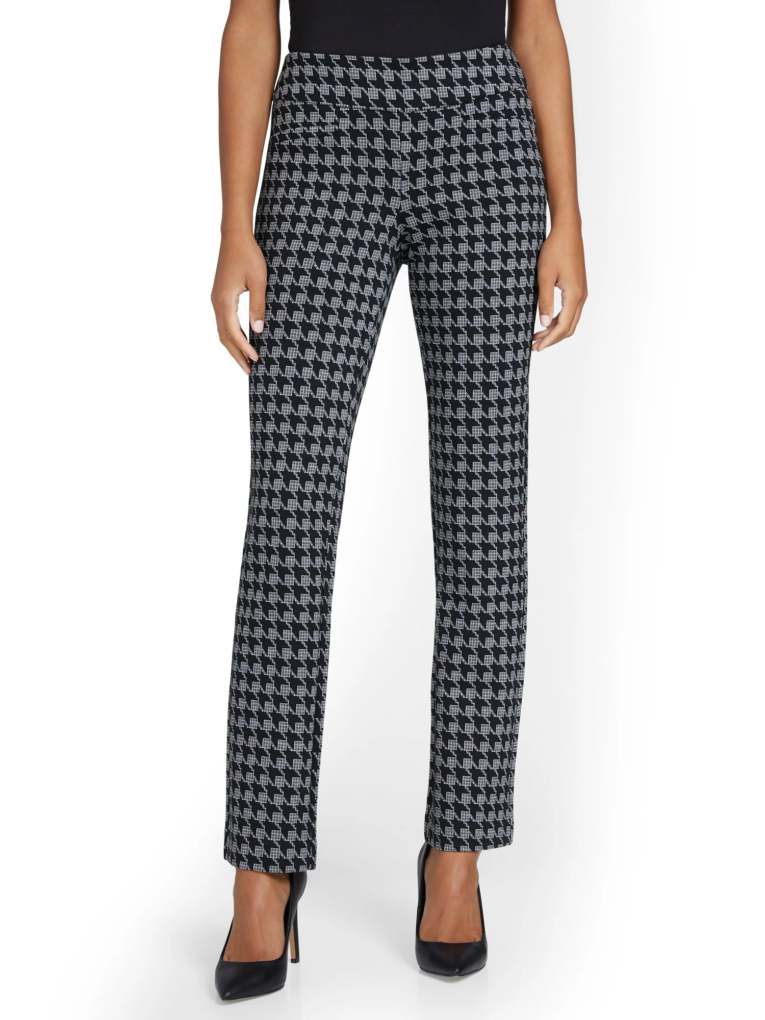Tall Pull-On Houndstooth Straight-Leg Ponte Pant - Superflex - Image 5