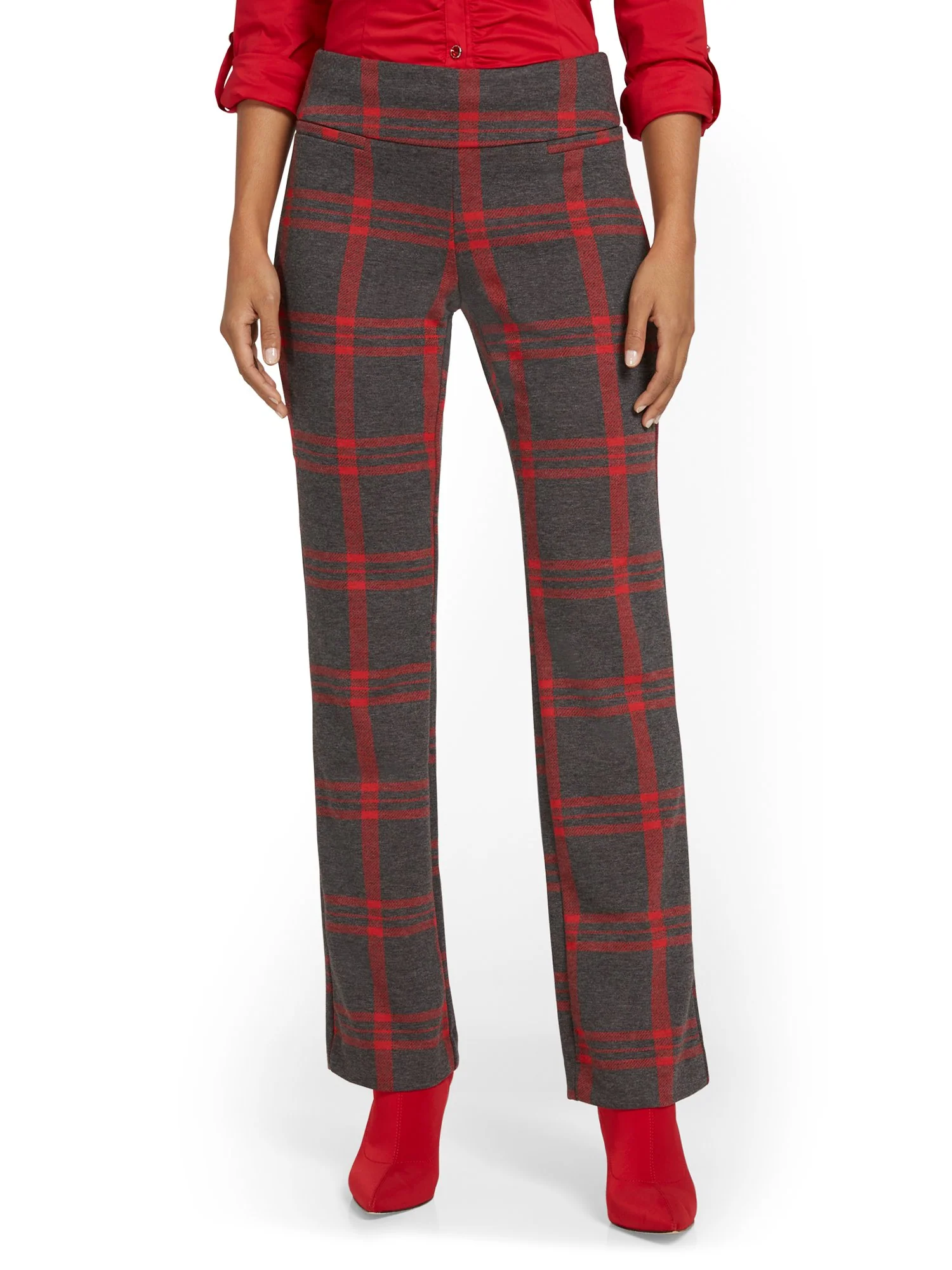Tall Pull-On Plaid Bootcut Ponte Pant - Superflex - Image 5